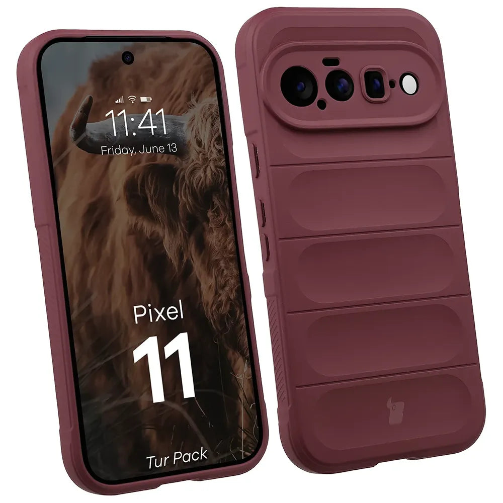 Robuste Handyhülle + gehärtetem Glas für Google Pixel 11, Bizon Tur Pack, Burgunderrot (3/10)