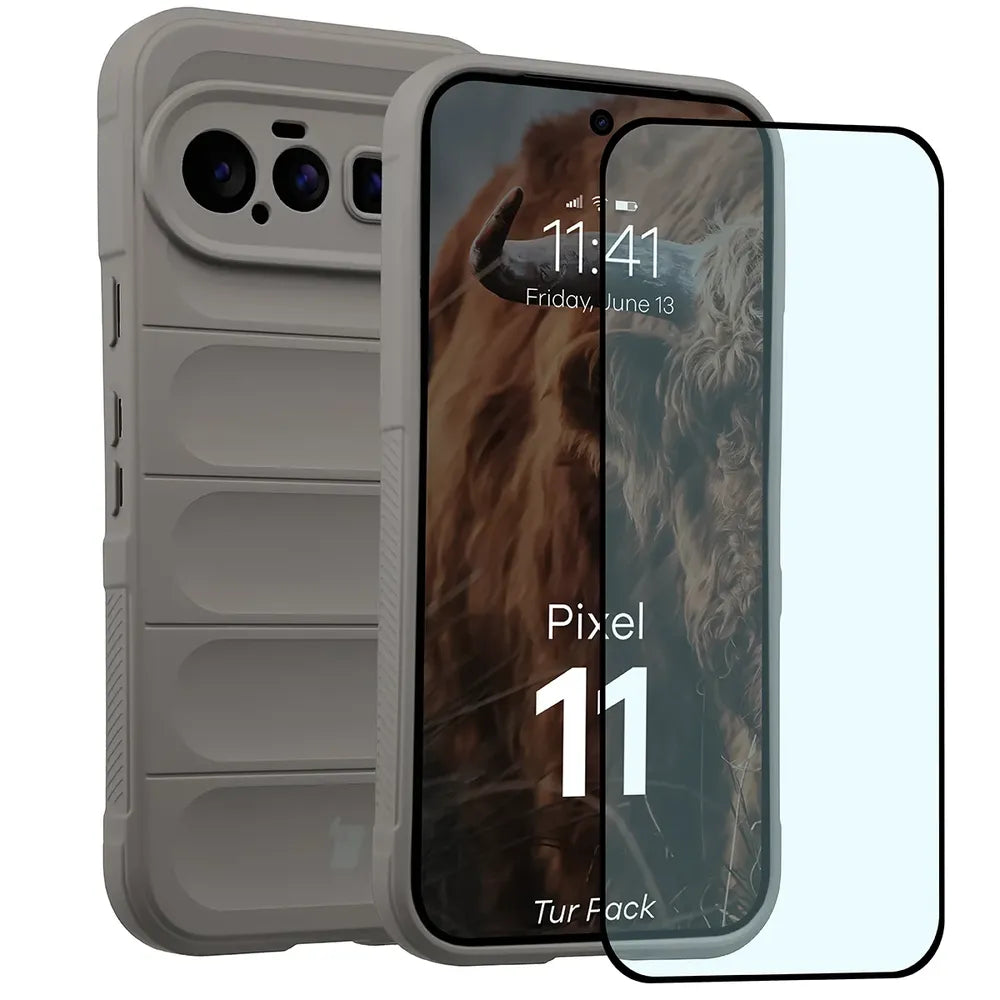 Robuste Handyhülle + gehärtetem Glas für Google Pixel 11, Bizon Tur Pack, Hellgrau (1/10)