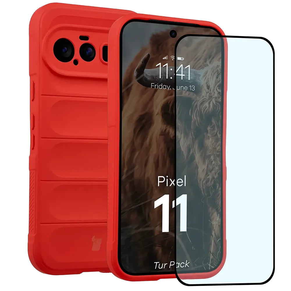 Robuste Handyhülle + gehärtetem Glas für Google Pixel 11, Bizon Tur Pack, Rot (1/10)