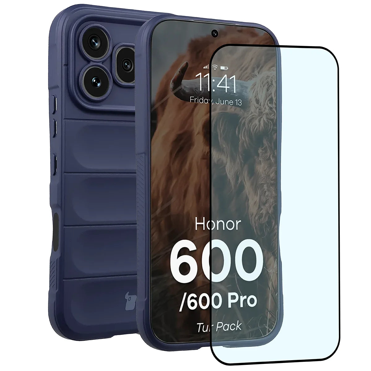 Robuste Handyhülle + gehärtetem Glas für Honor 600 5G / 600 Pro 5G, Bizon Tur Pack, Dunkelblau