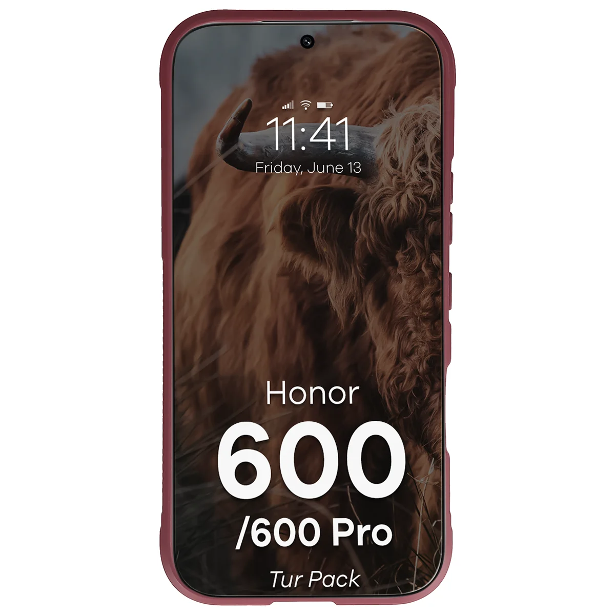 Robuste Handyhülle + gehärtetem Glas für Honor 600 5G / 600 Pro 5G, Bizon Tur Pack, Burgunderrot
