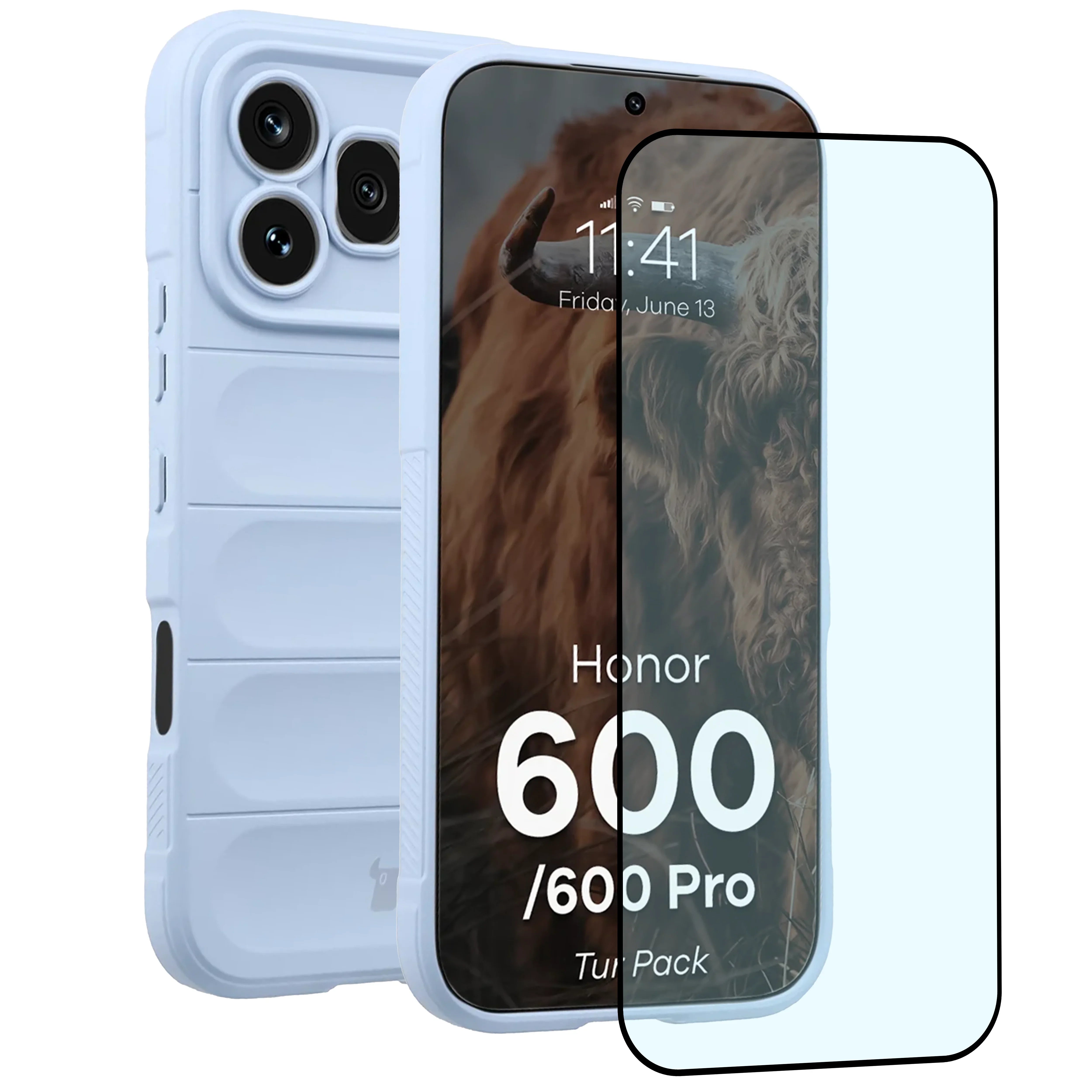 Robuste Handyhülle + gehärtetem Glas für Honor 600 5G / 600 Pro 5G, Bizon Tur Pack, Hellblau