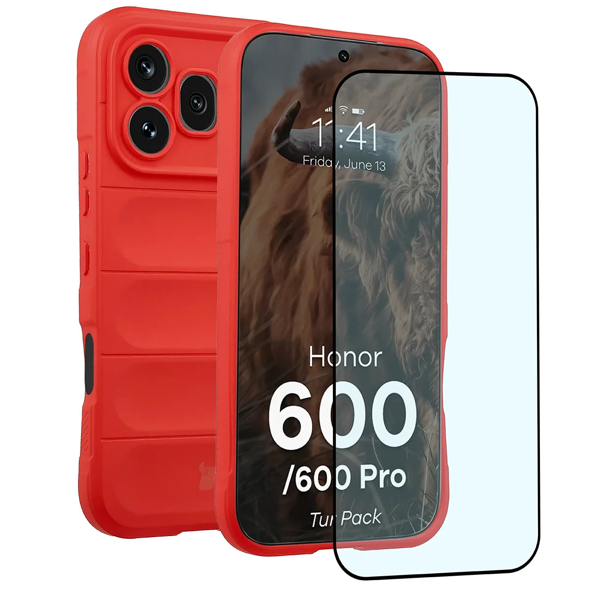 Robuste Handyhülle + gehärtetem Glas für Honor 600 5G / 600 Pro 5G, Bizon Tur Pack, Rot