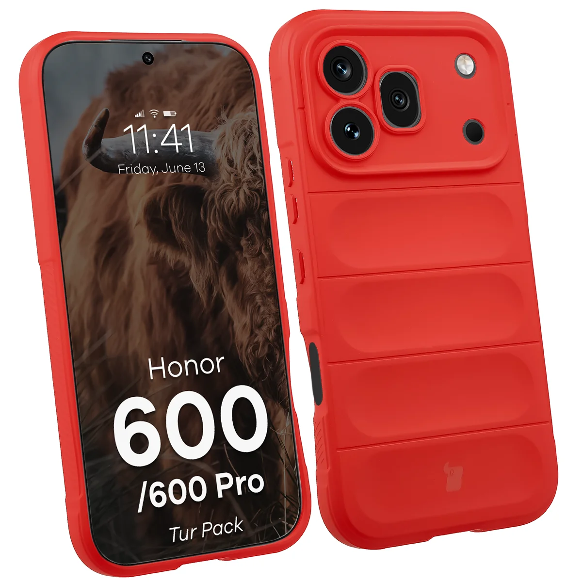 Robuste Handyhülle + gehärtetem Glas für Honor 600 5G / 600 Pro 5G, Bizon Tur Pack, Rot