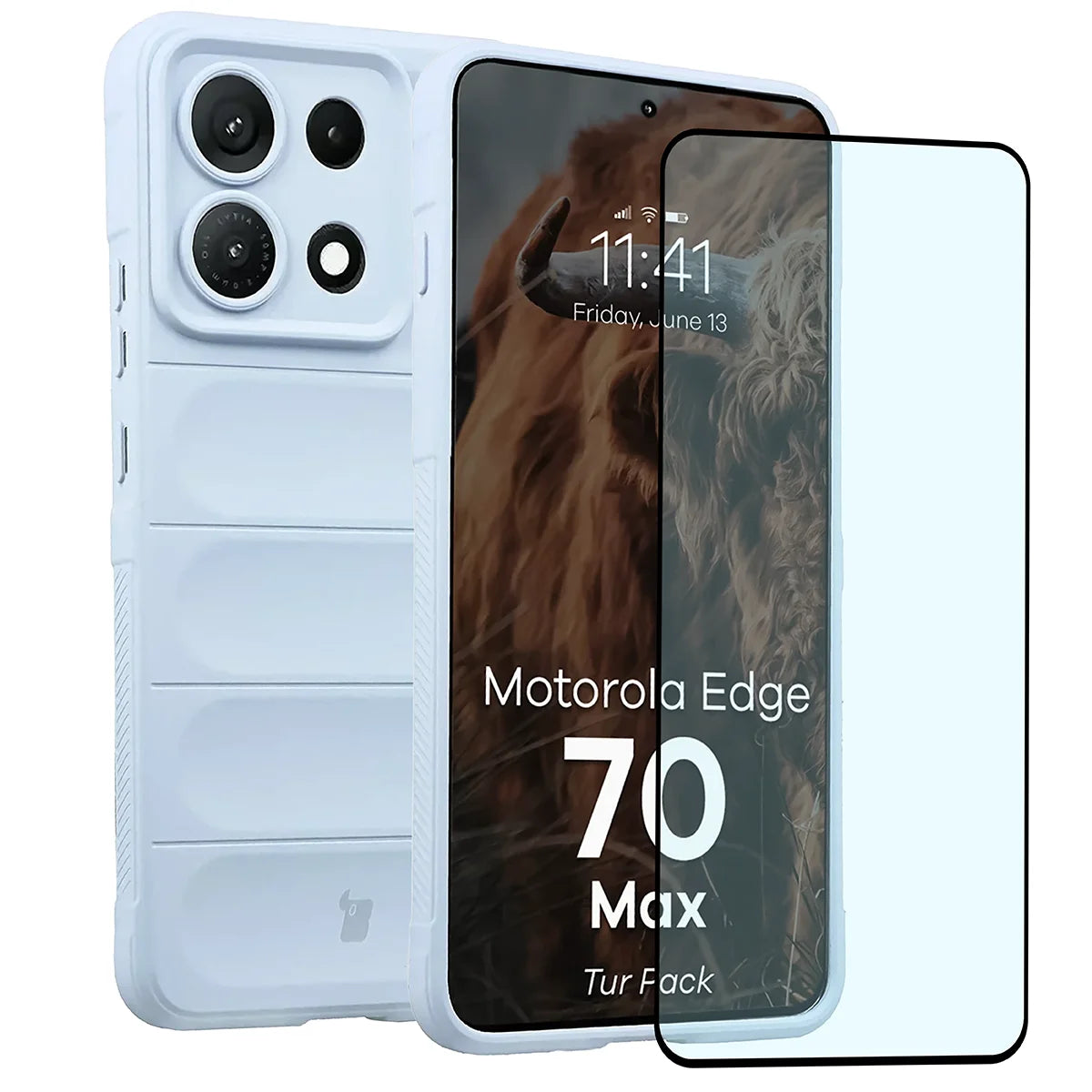 Robuste Handyhülle + gehärtetem Glas für Motorola Edge 70 Max, Bizon Tur Pack, Hellblau (1/10)