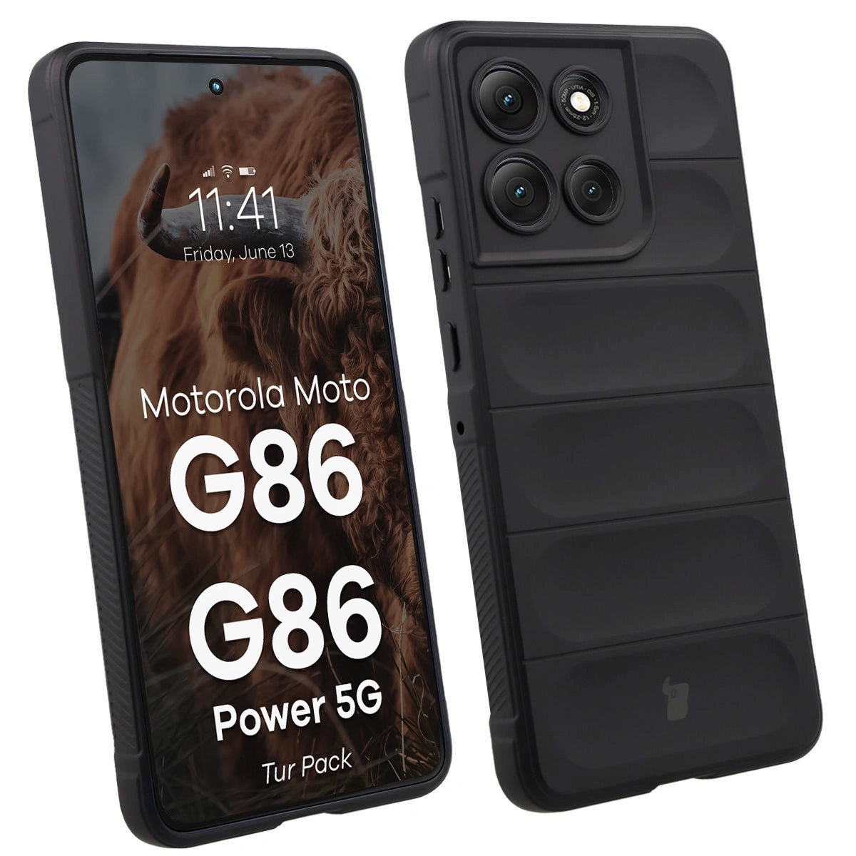 Robuste Handyhülle + gehärtetem Glas für Motorola Moto G86 5G / G86 Power 5G, Bizon Tur Pack, Schwarz