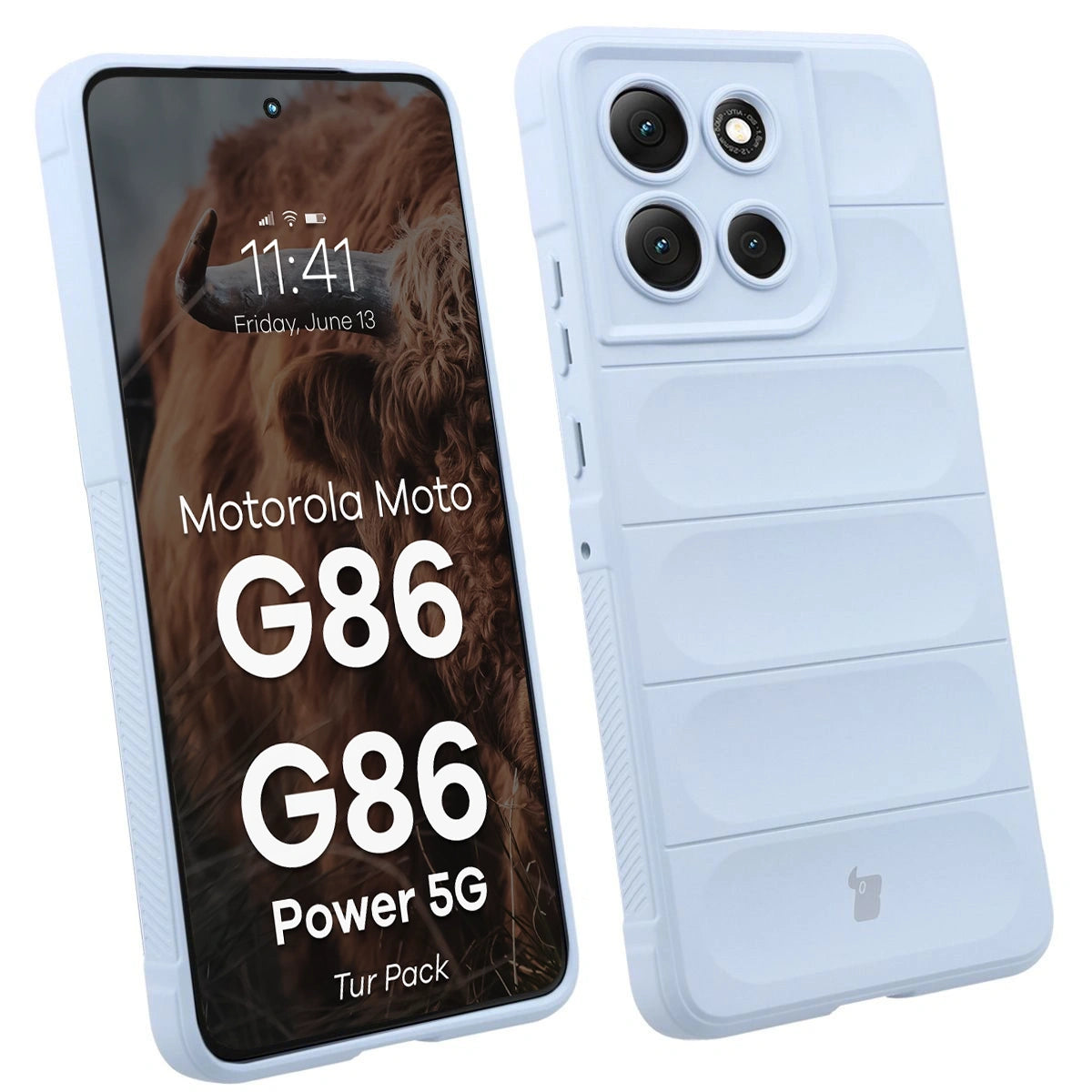 Robuste Handyhülle + gehärtetem Glas für Motorola Moto G86 5G / G86 Power 5G, Bizon Tur Pack, Hellblau