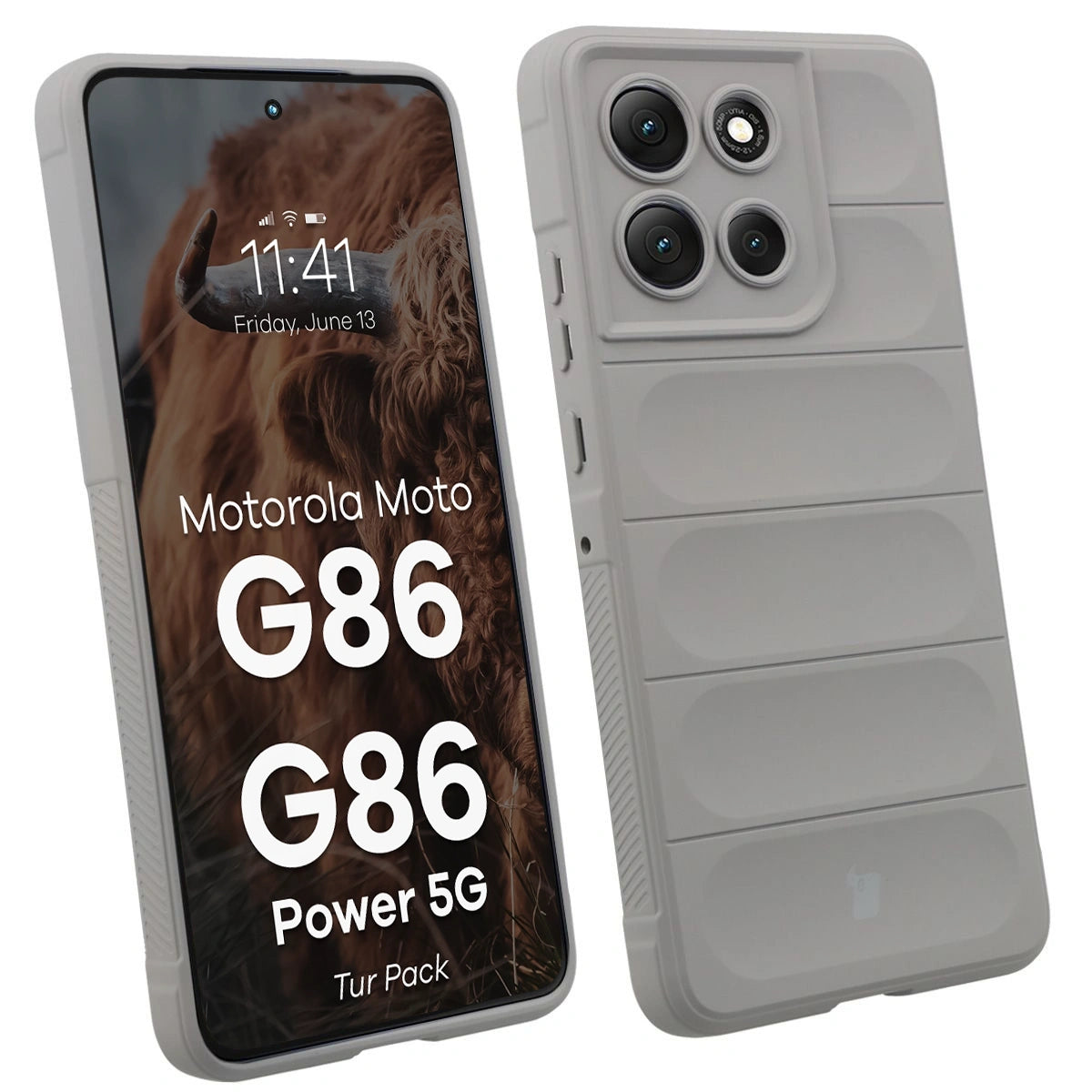 Robuste Handyhülle + gehärtetem Glas für Motorola Moto G86 5G / G86 Power 5G, Bizon Tur Pack, Hellgrau