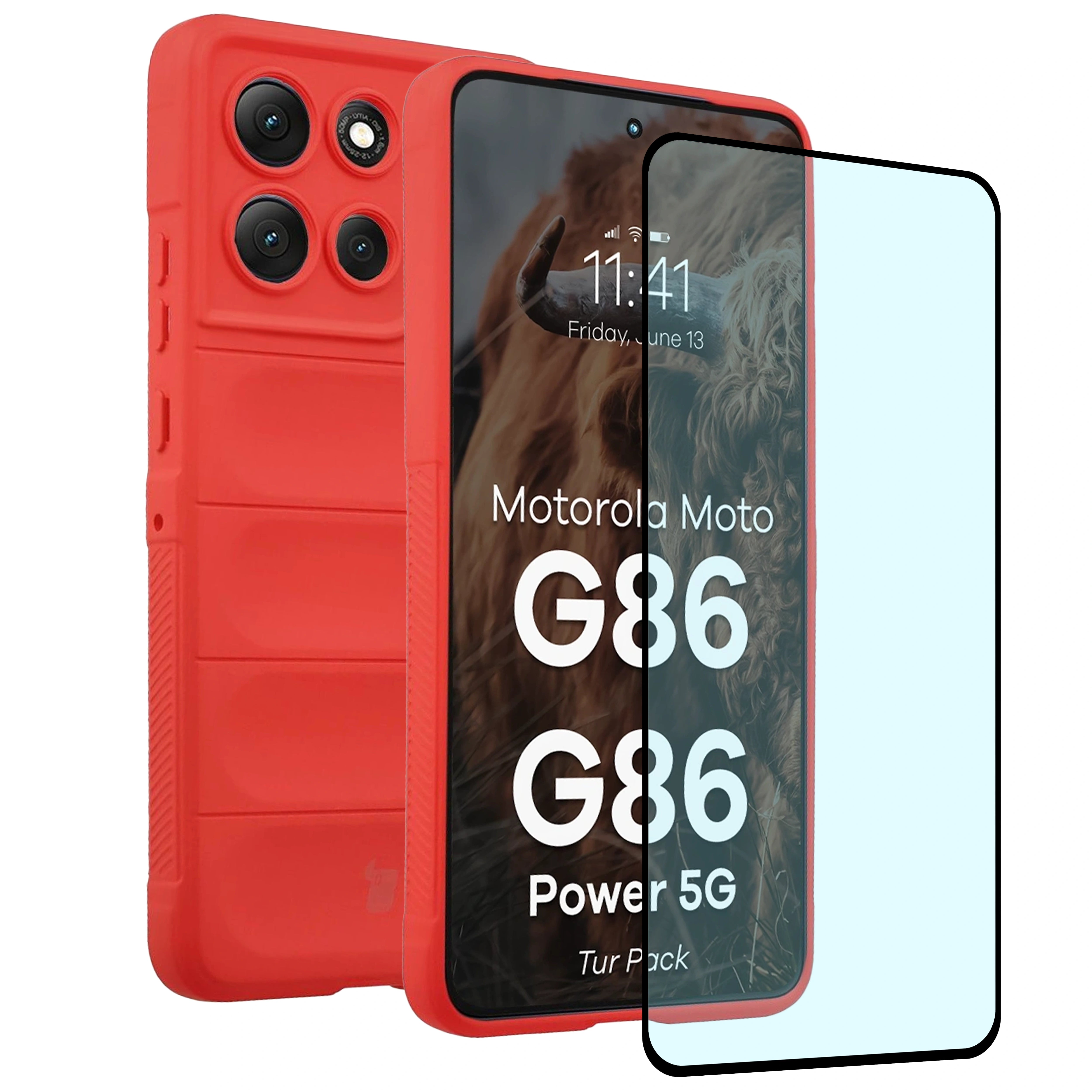 Robuste Handyhülle + gehärtetem Glas für Motorola Moto G86 5G / G86 Power 5G, Bizon Tur Pack, Rot