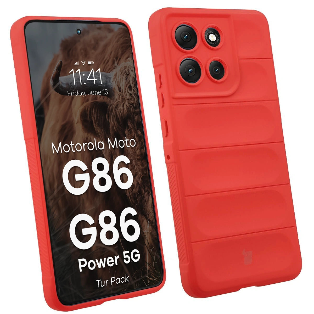 Robuste Handyhülle + gehärtetem Glas für Motorola Moto G86 5G / G86 Power 5G, Bizon Tur Pack, Rot