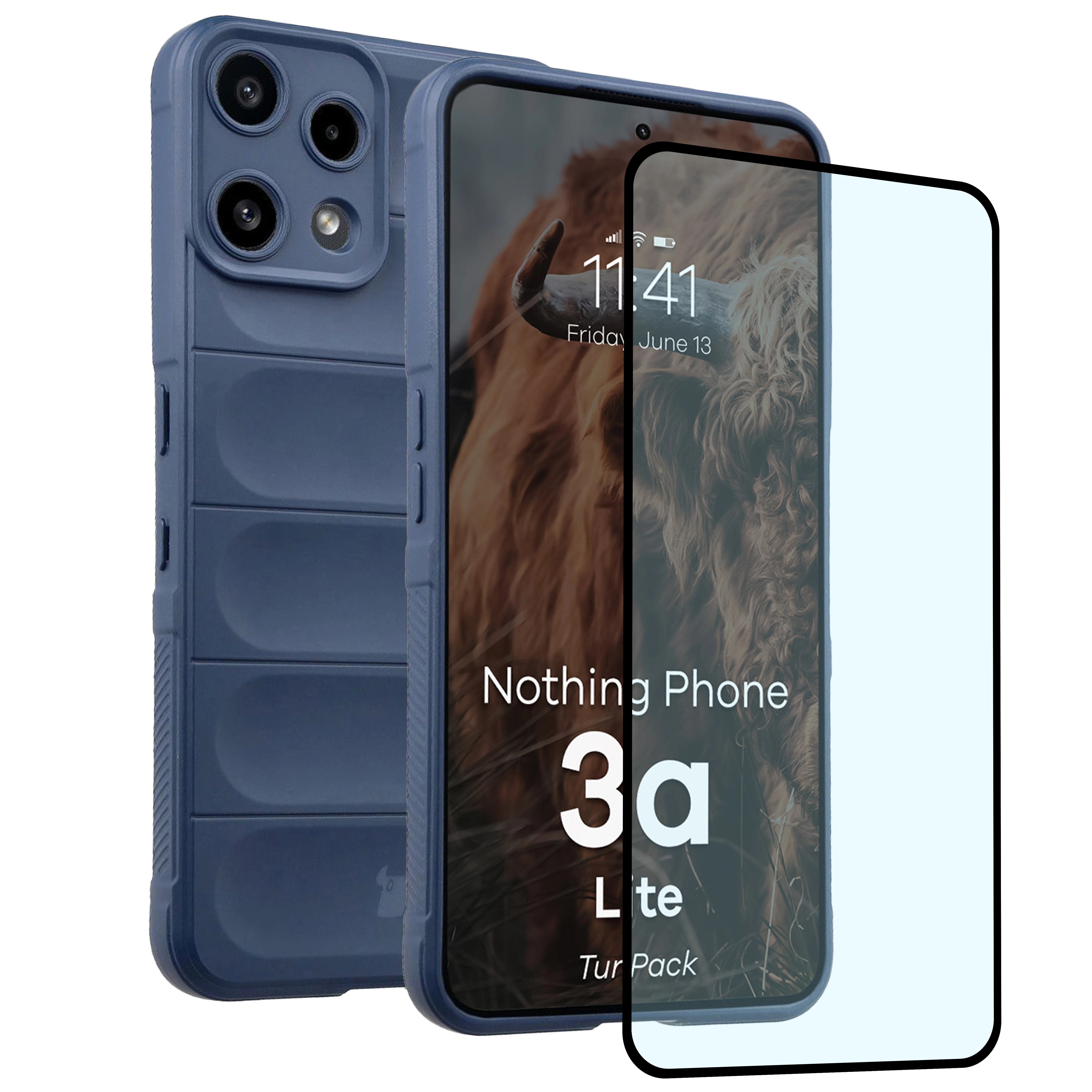 Robuste Handyhülle + gehärtetem Glas für Nothing Phone (3a) Lite, Bizon Tur Pack, Dunkelblau