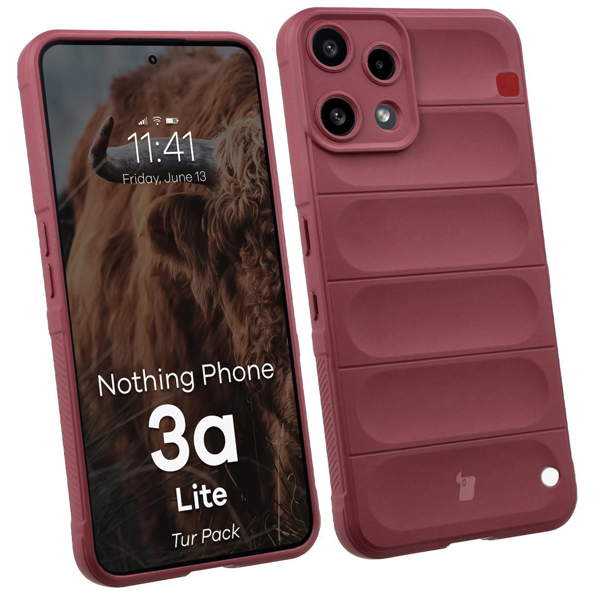 Robuste Handyhülle + gehärtetem Glas für Nothing Phone (3a) Lite, Bizon Tur Pack, Burgunderrot