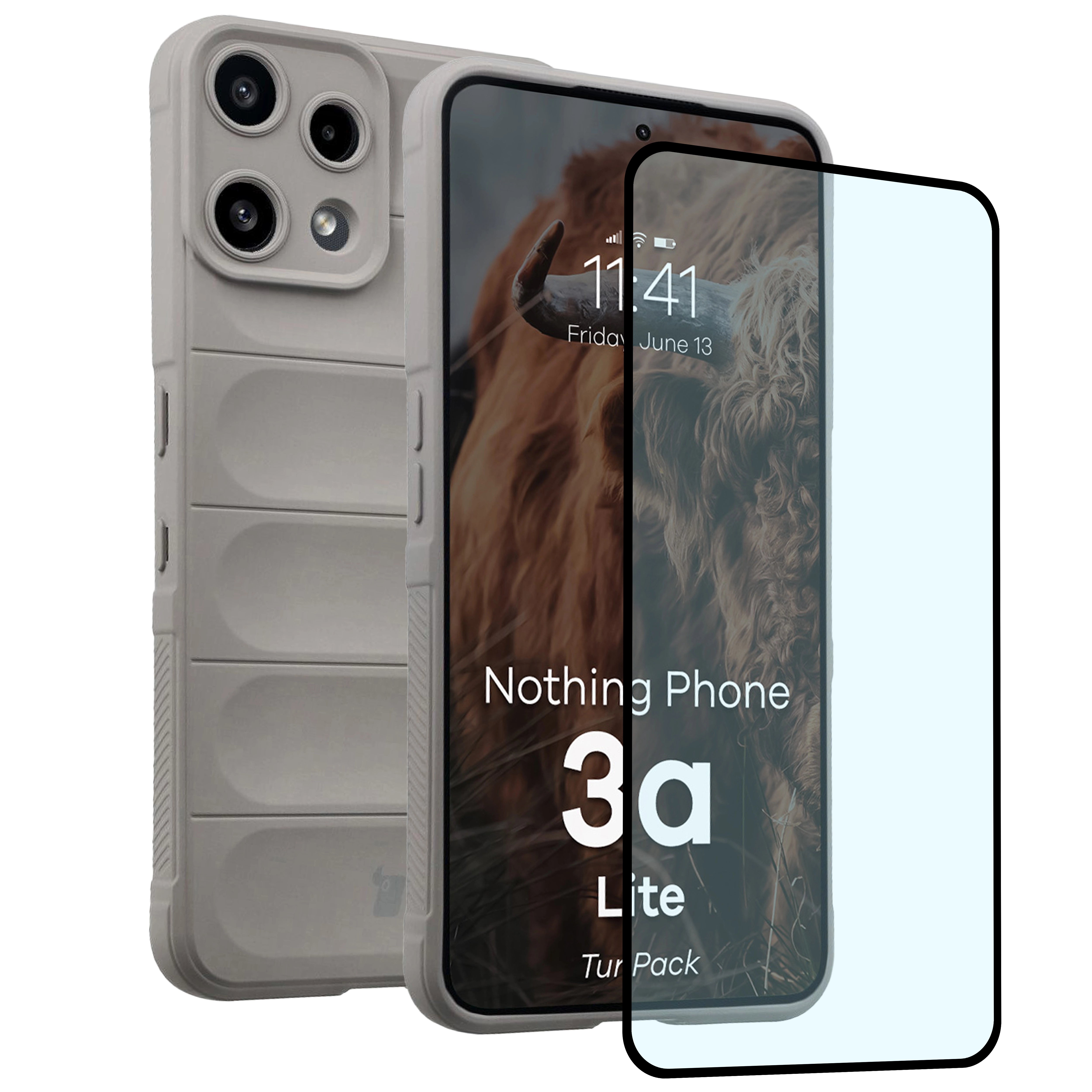 Robuste Handyhülle + gehärtetem Glas für Nothing Phone (3a) Lite, Bizon Tur Pack, Hellgrau