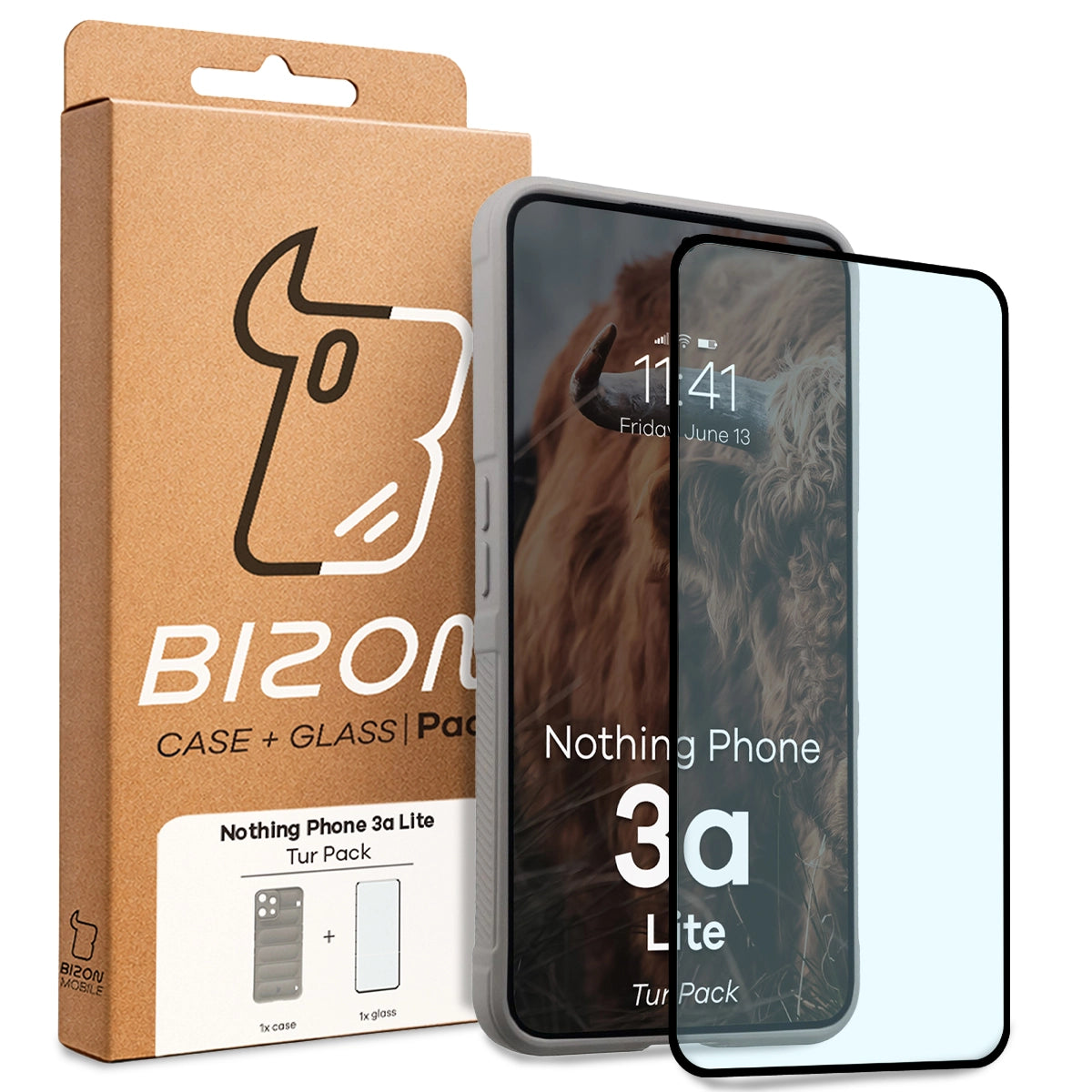 Robuste Handyhülle + gehärtetem Glas für Nothing Phone (3a) Lite, Bizon Tur Pack, Hellgrau