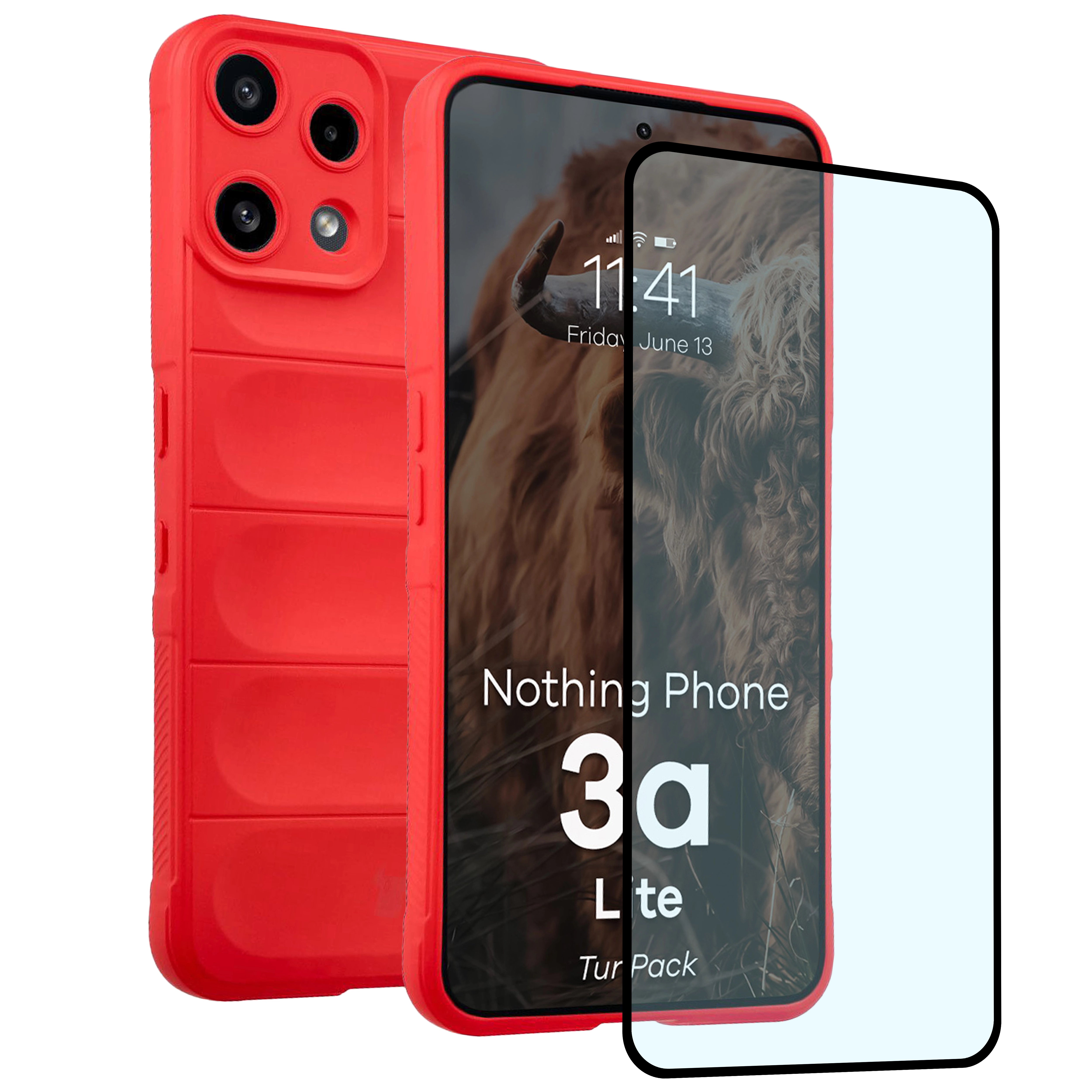 Robuste Handyhülle + gehärtetem Glas für Nothing Phone (3a) Lite, Bizon Tur Pack, Rot