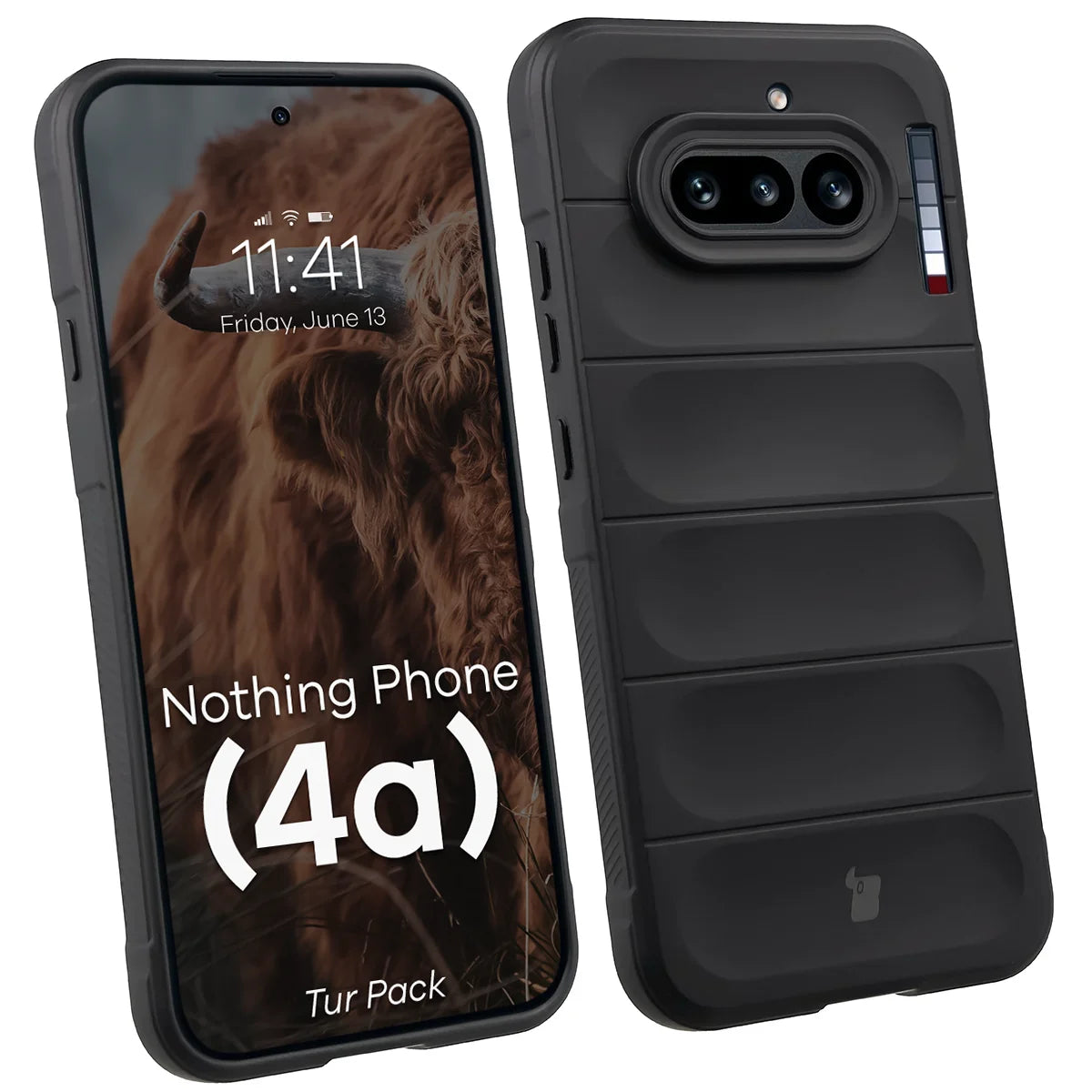 Robuste Handyhülle + gehärtetem Glas für Nothing Phone (4a), Bizon Tur Pack, Schwarz