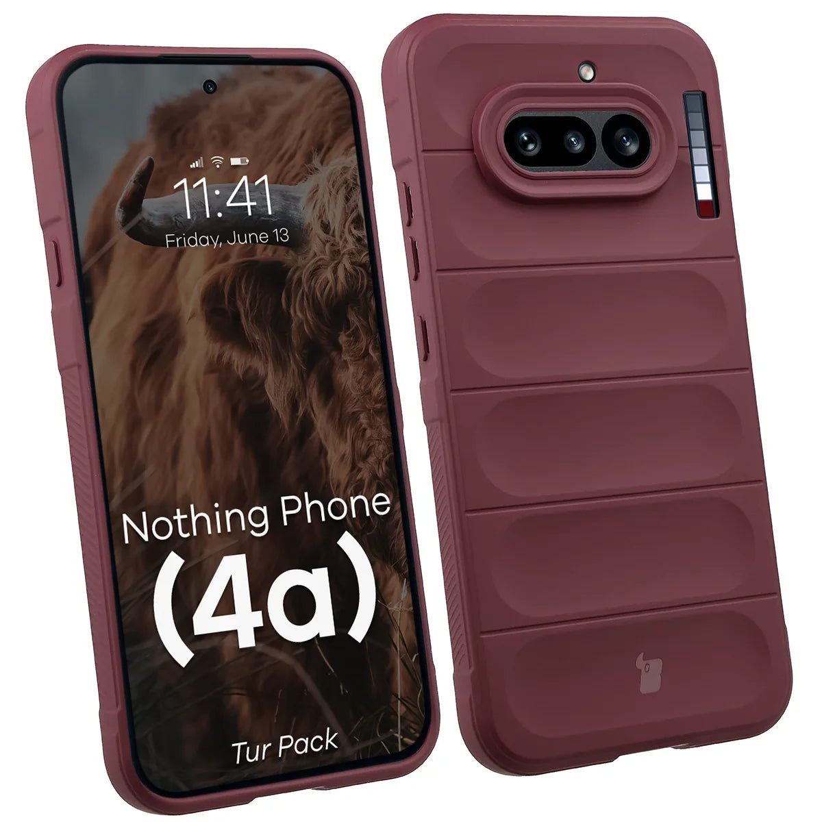 Robuste Handyhülle + gehärtetem Glas für Nothing Phone (4a), Bizon Tur Pack, Burgunderrot