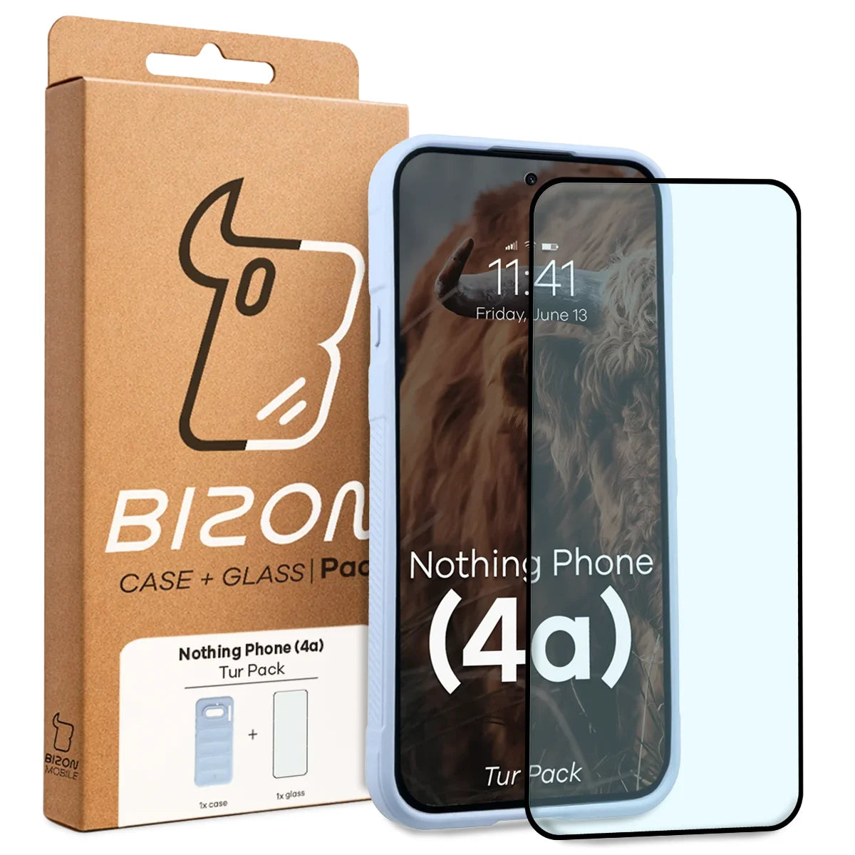 Robuste Handyhülle + gehärtetem Glas für Nothing Phone (4a), Bizon Tur Pack, Hellblau