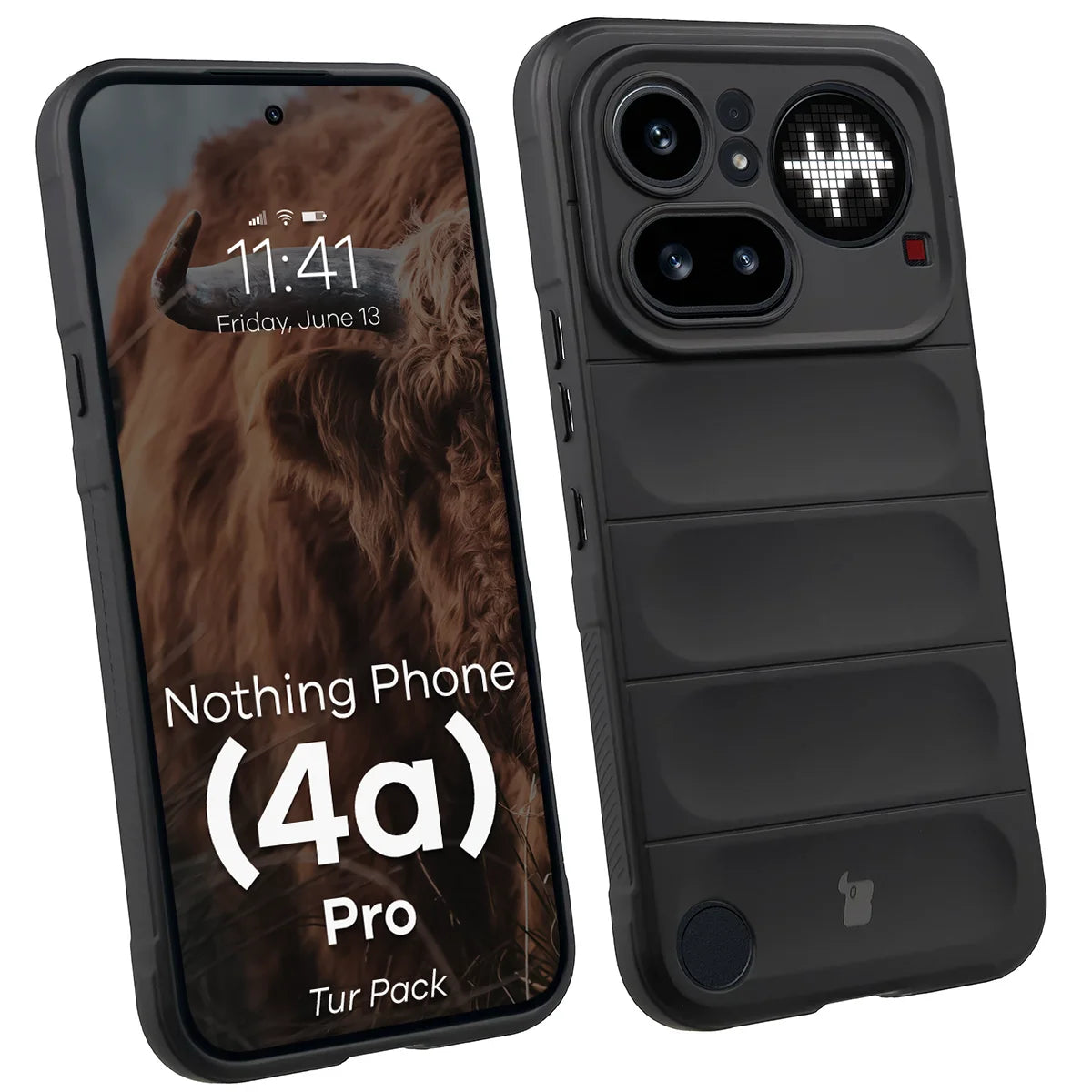 Robuste Handyhülle + gehärtetem Glas für Nothing Phone (4a) Pro, Bizon Tur Pack, Schwarz