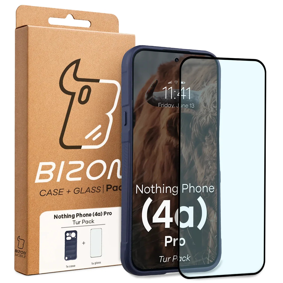 Robuste Handyhülle + gehärtetem Glas für Nothing Phone (4a) Pro, Bizon Tur Pack, Dunkelblau