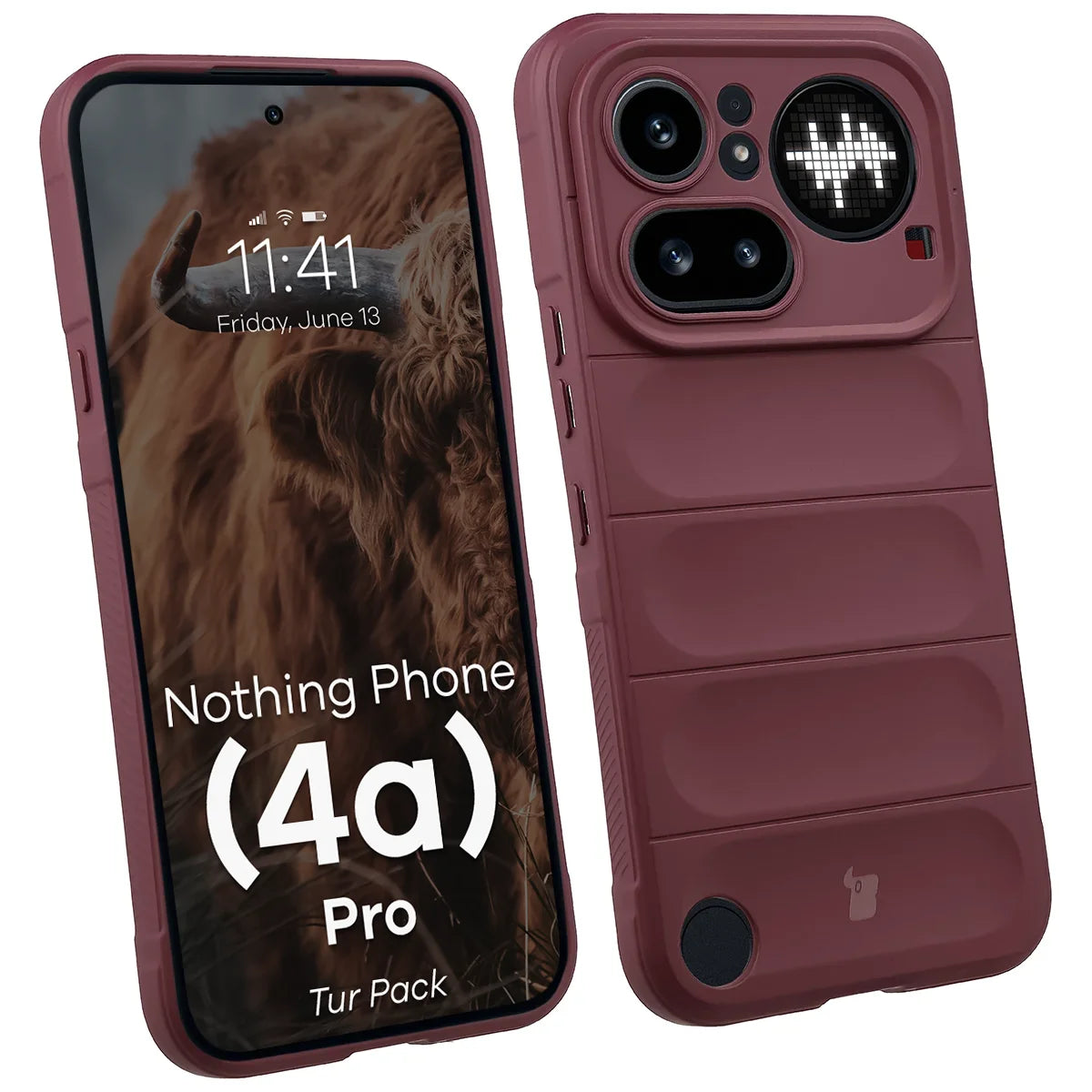 Robuste Handyhülle + gehärtetem Glas für Nothing Phone (4a) Pro, Bizon Tur Pack, Burgunderrot