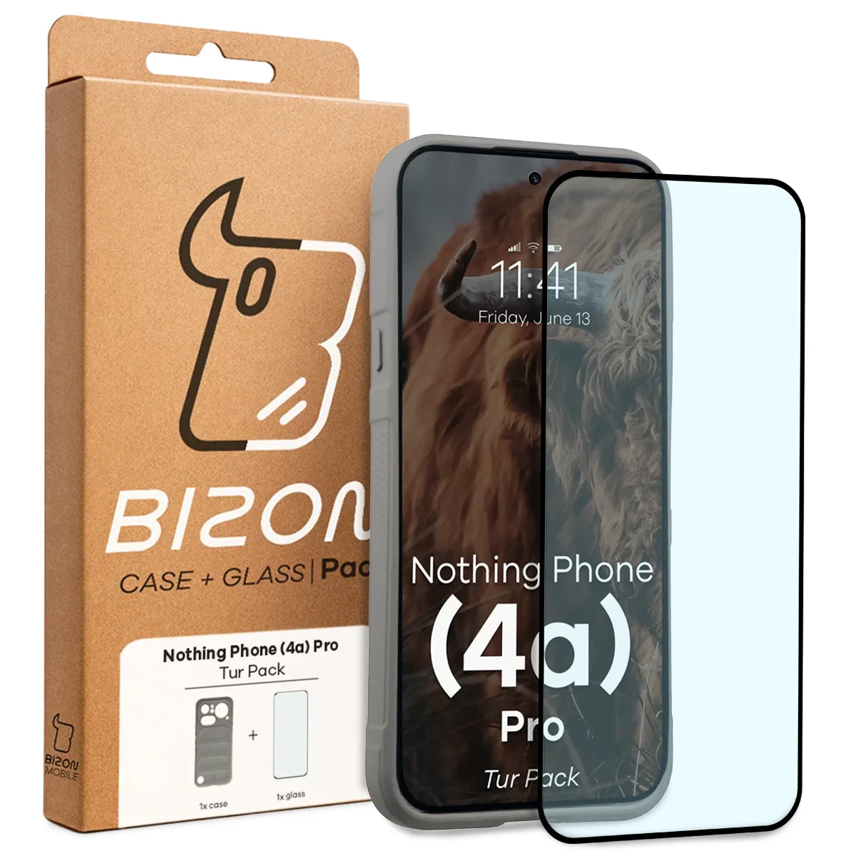Robuste Handyhülle + gehärtetem Glas für Nothing Phone (4a) Pro, Bizon Tur Pack, Hellgrau