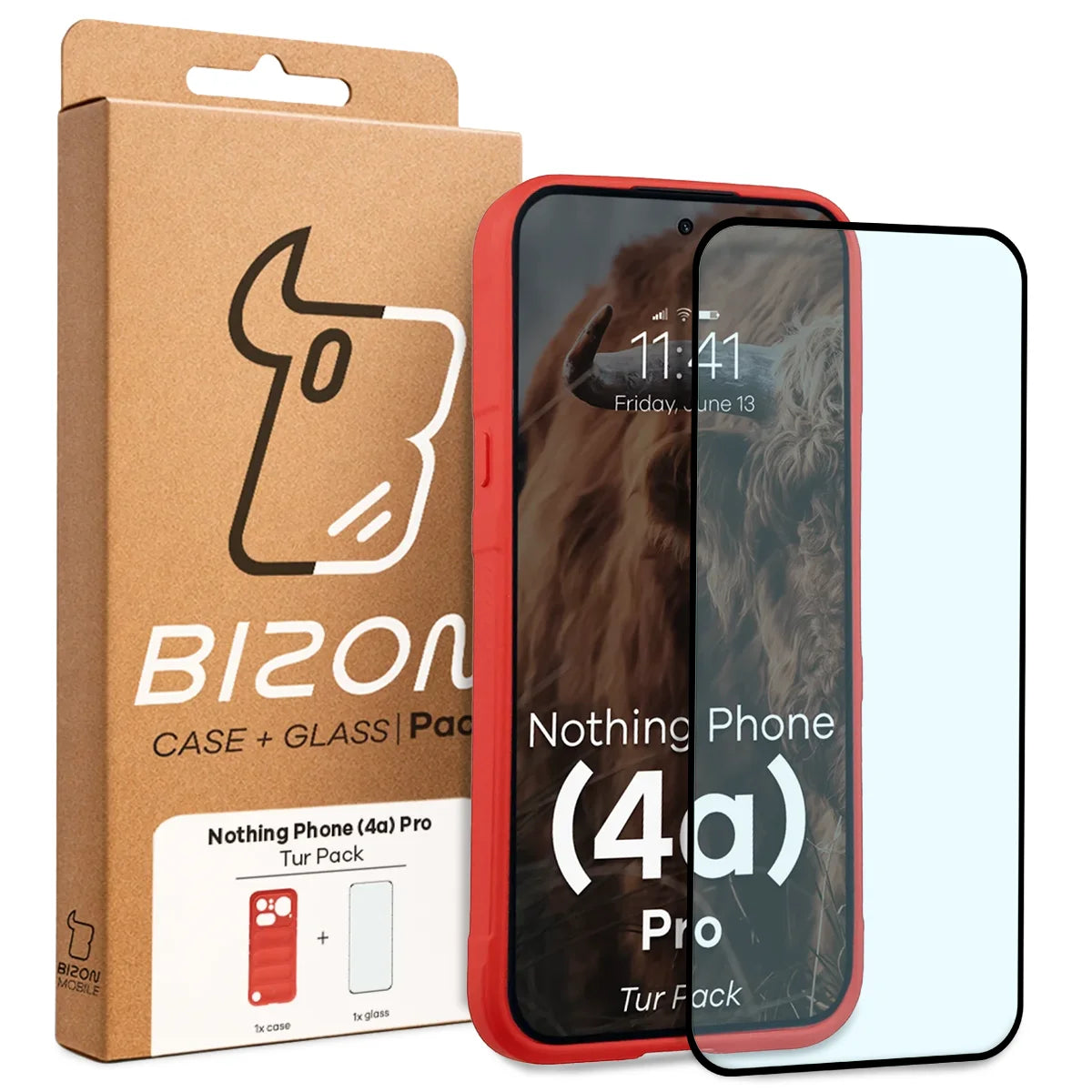 Robuste Handyhülle + gehärtetem Glas für Nothing Phone (4a) Pro, Bizon Tur Pack, Rot