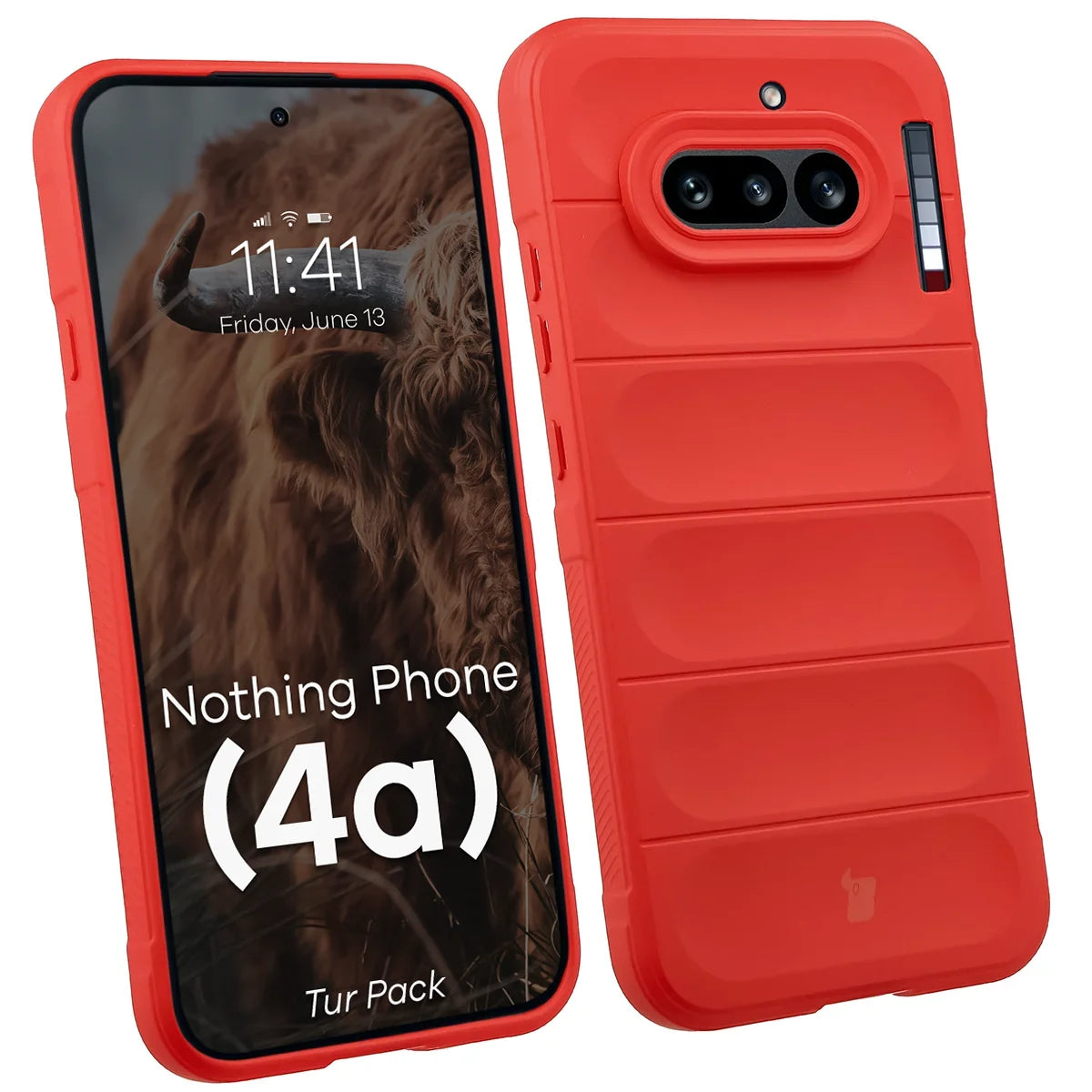 Robuste Handyhülle + gehärtetem Glas für Nothing Phone (4a), Bizon Tur Pack, Rot