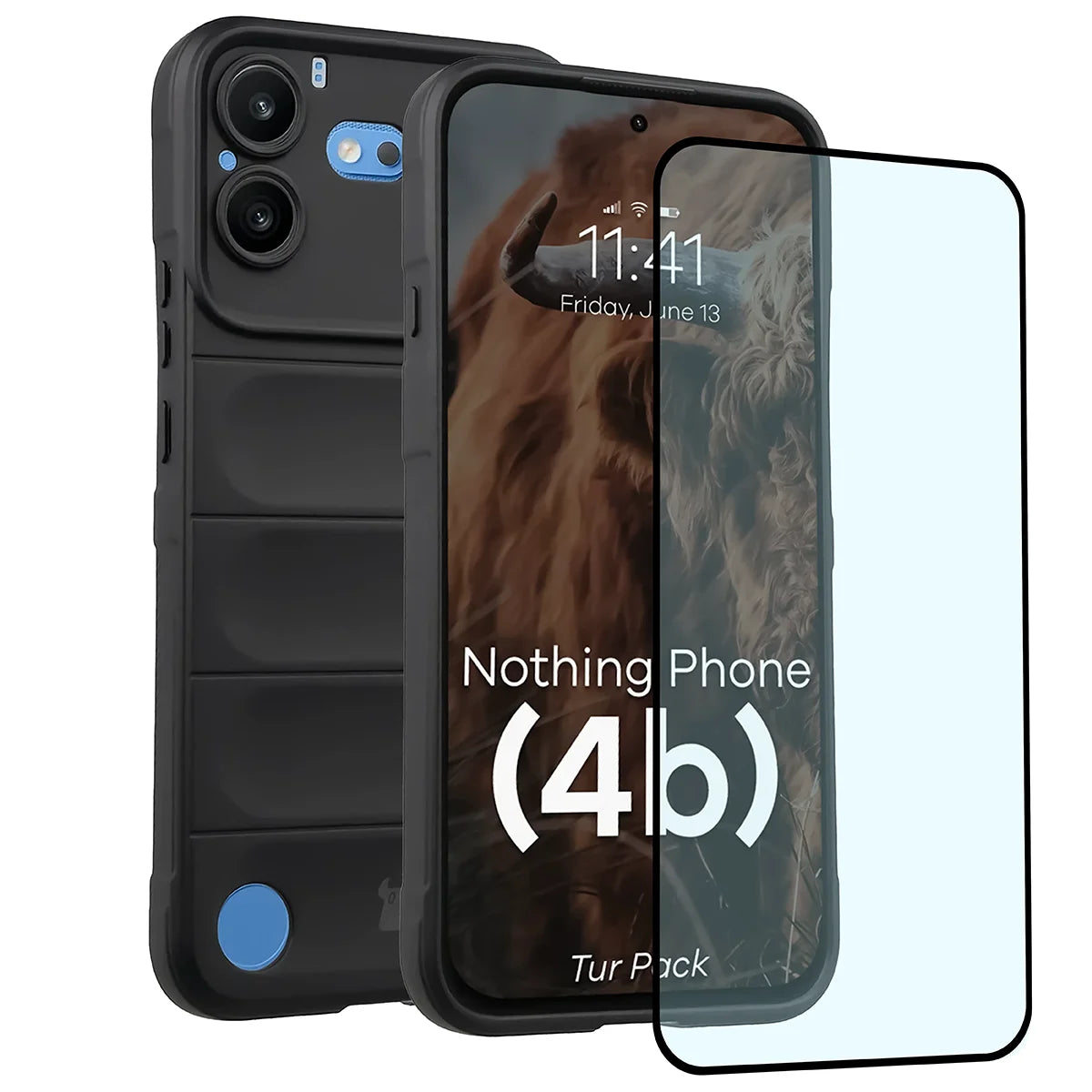 Robuste Handyhülle + gehärtetem Glas für Nothing Phone (4b), Bizon Tur Pack, Schwarz (1/10)