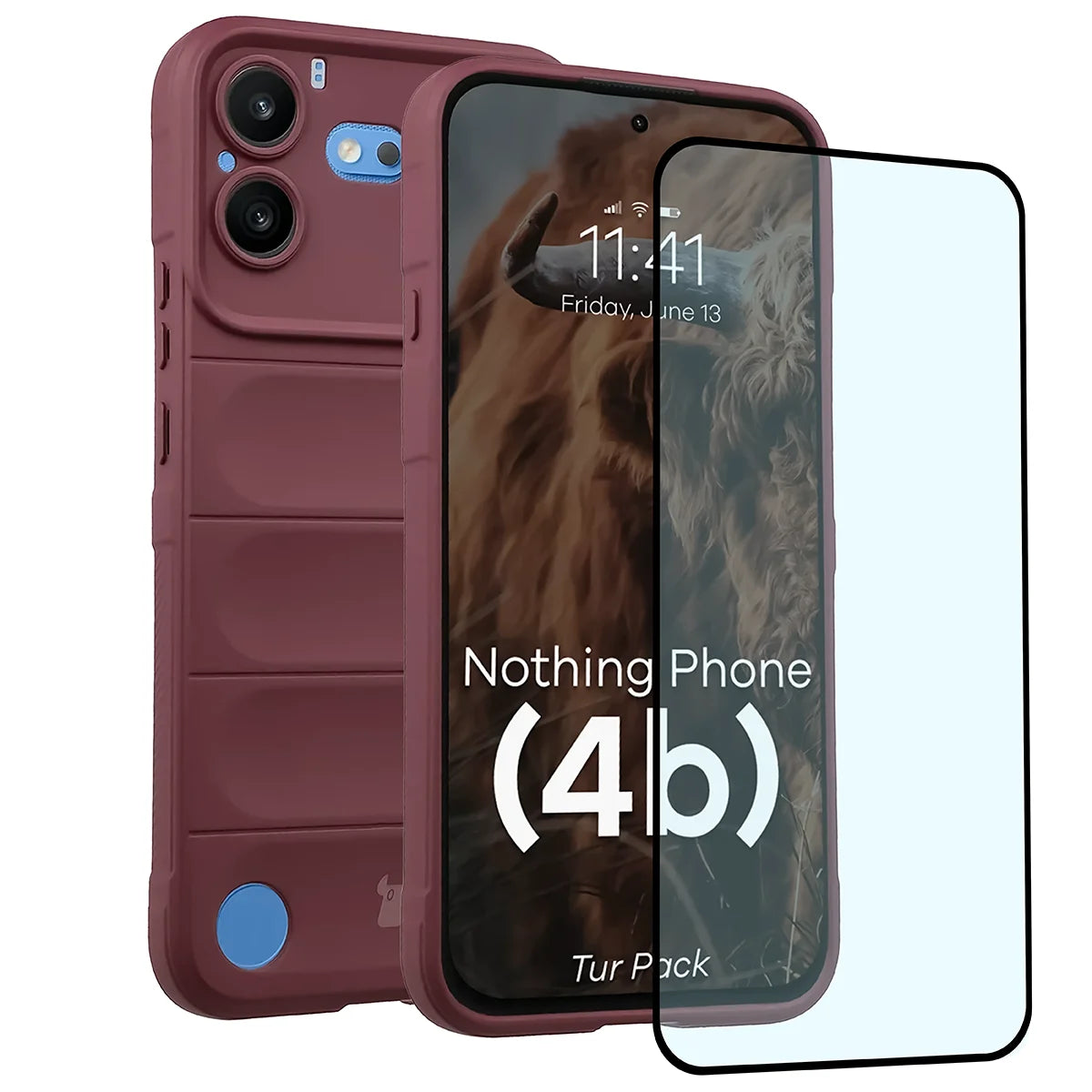 Robuste Handyhülle + gehärtetem Glas für Nothing Phone (4b), Bizon Tur Pack, Burgunderrot (1/10)