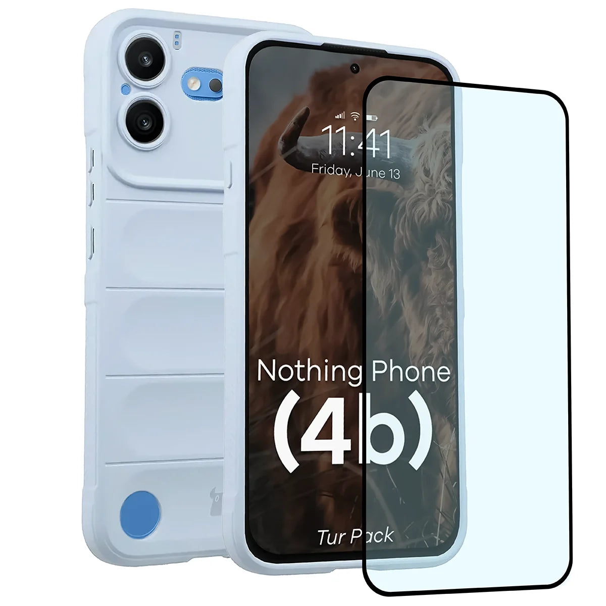 Robuste Handyhülle + gehärtetem Glas für Nothing Phone (4b), Bizon Tur Pack, Hellblau (1/10)