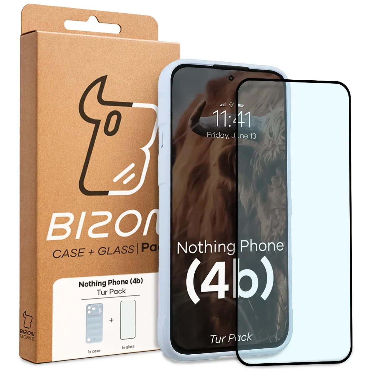 Robuste Handyhülle + gehärtetem Glas für Nothing Phone (4b), Bizon Tur Pack, Hellblau (10/10)