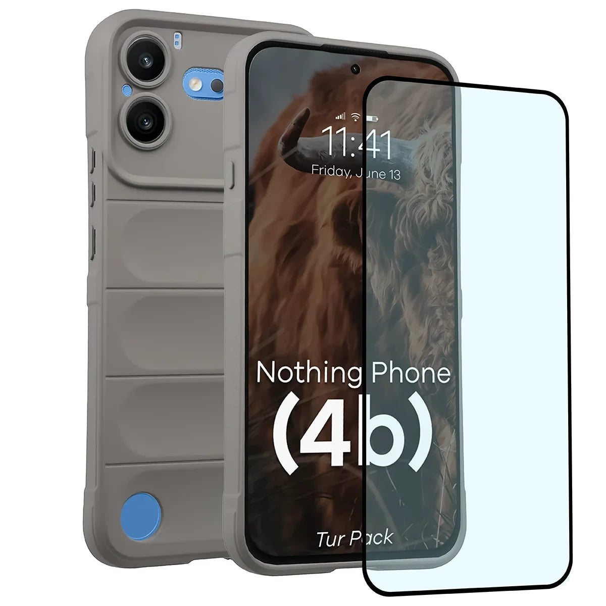 Robuste Handyhülle + gehärtetem Glas für Nothing Phone (4b), Bizon Tur Pack, Hellgrau (1/10)