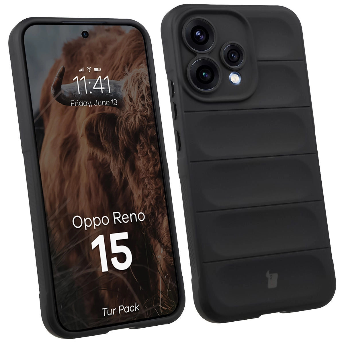 Robuste Handyhülle + gehärtetem Glas für Oppo Reno 15, Bizon Tur Pack, Schwarz