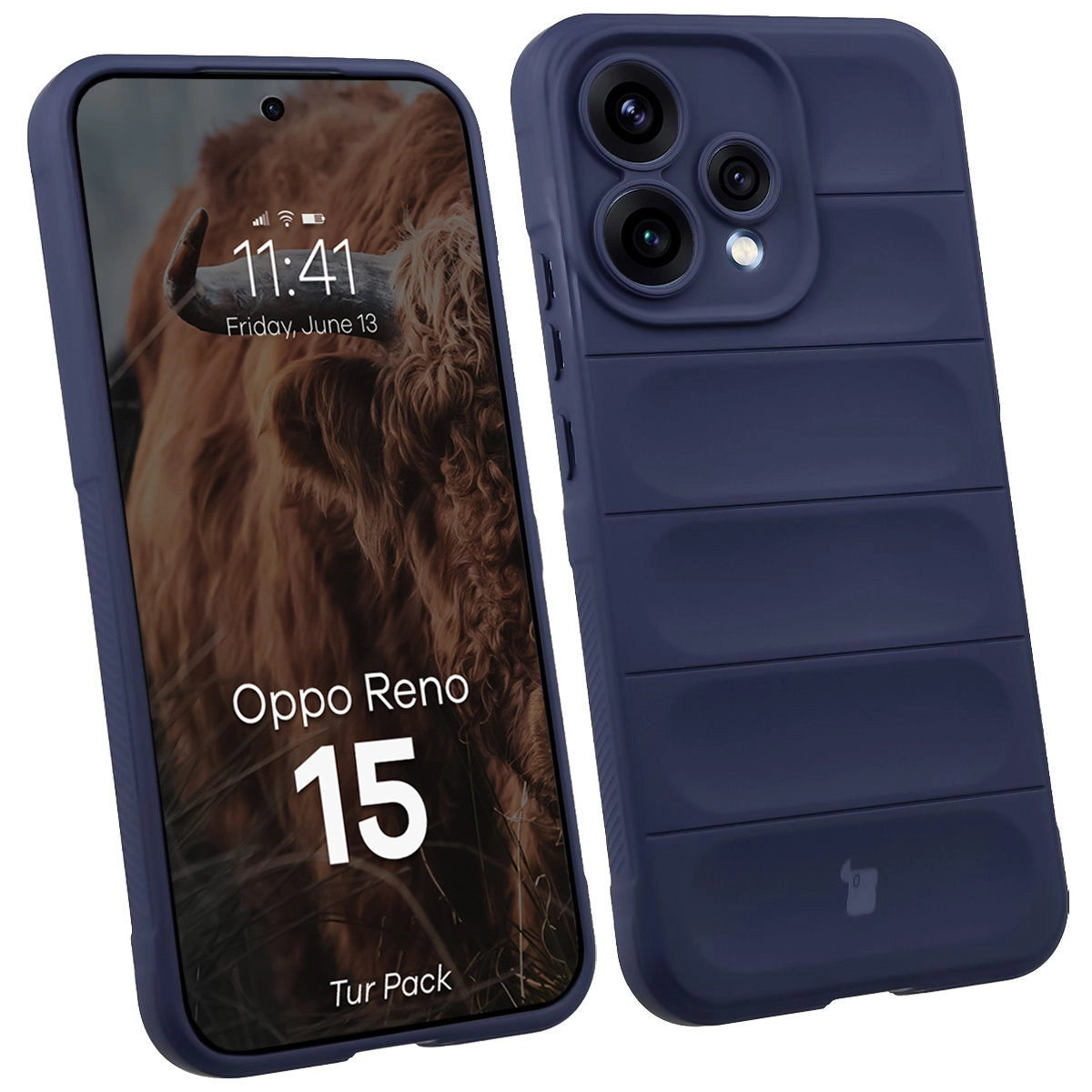 Robuste Handyhülle + gehärtetem Glas für Oppo Reno 15, Bizon Tur Pack, Dunkelblau