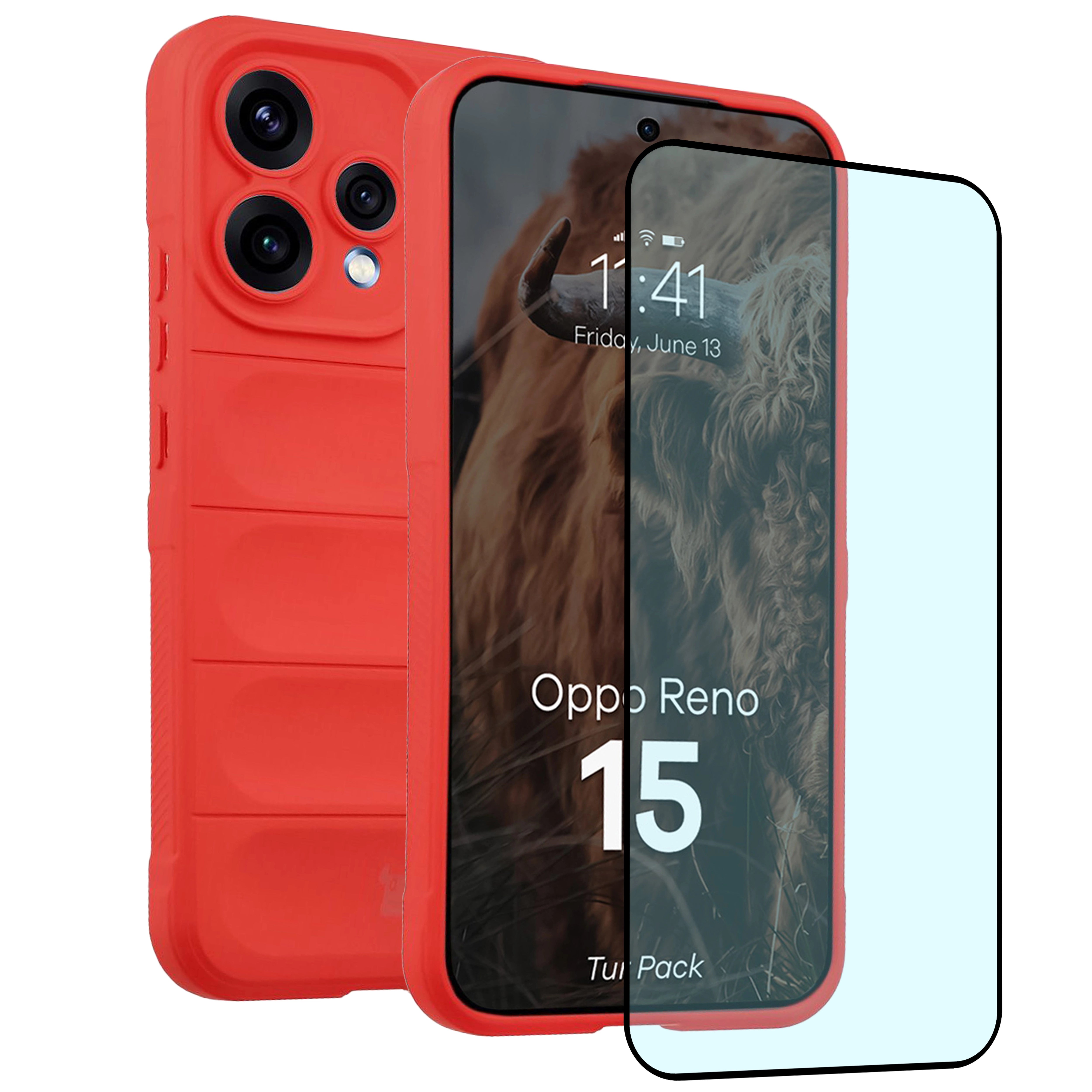 Robuste Handyhülle + gehärtetem Glas für Oppo Reno 15, Bizon Tur Pack, Rot