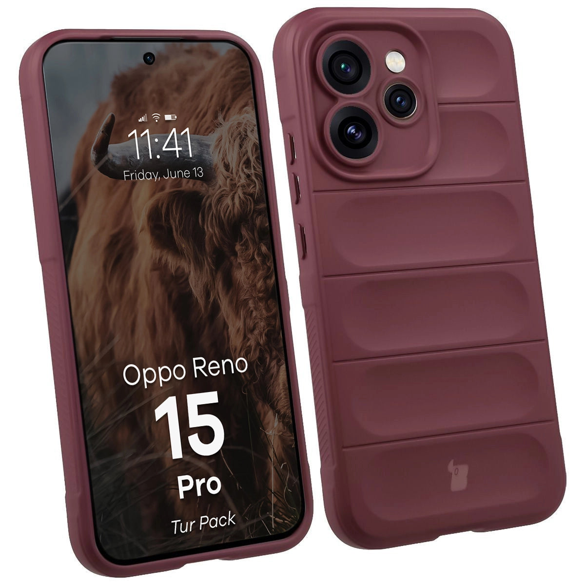 Robuste Handyhülle + gehärtetem Glas für Oppo Reno 15 Pro, Bizon Tur Pack, Burgunderrot