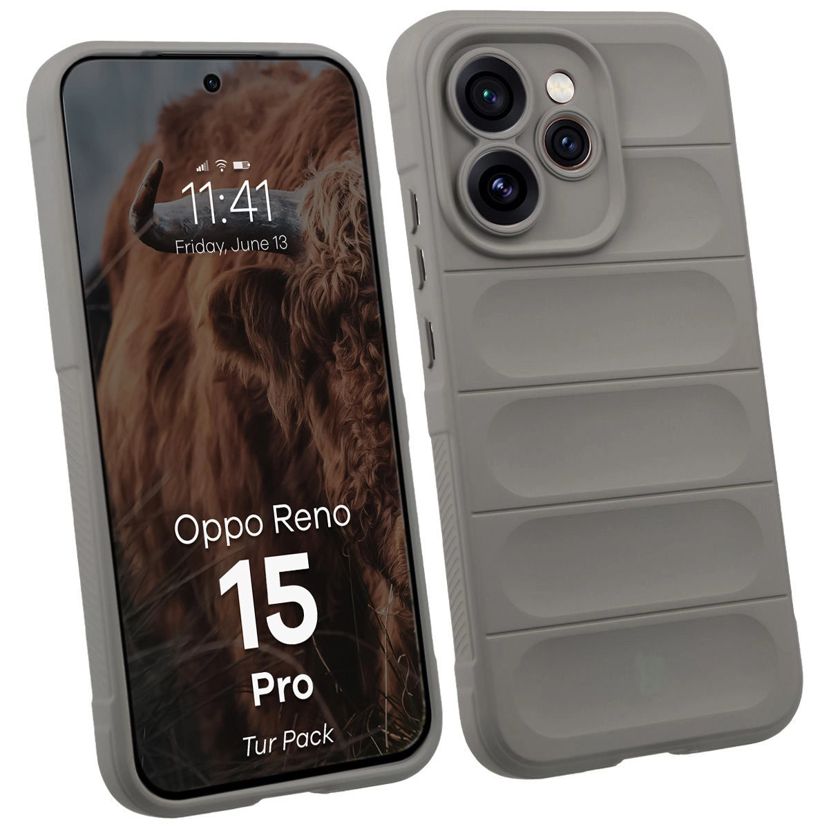 Robuste Handyhülle + gehärtetem Glas für Oppo Reno 15 Pro, Bizon Tur Pack, Hellgrau