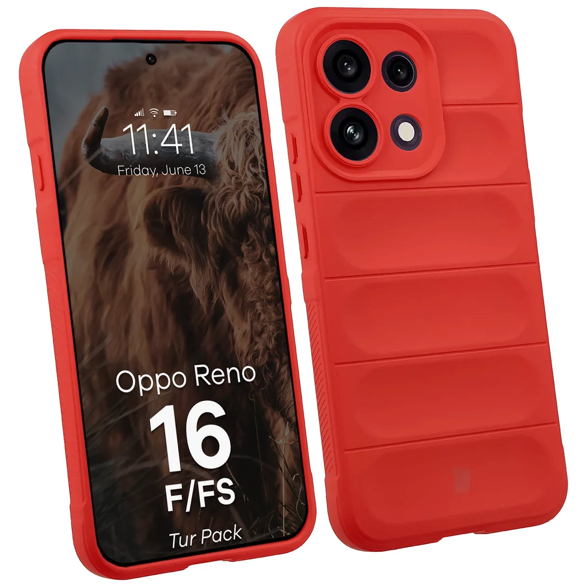 Robuste Handyhülle + gehärtetem Glas für Oppo Reno16 F / Reno16 FS, Bizon Tur Pack, Rot (3/10)