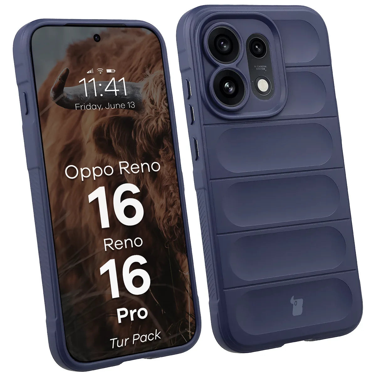 Robuste Handyhülle + gehärtetem Glas für Oppo Reno16 / Reno16 Pro 5G, Bizon Tur Pack, Dunkelblau (3/10)