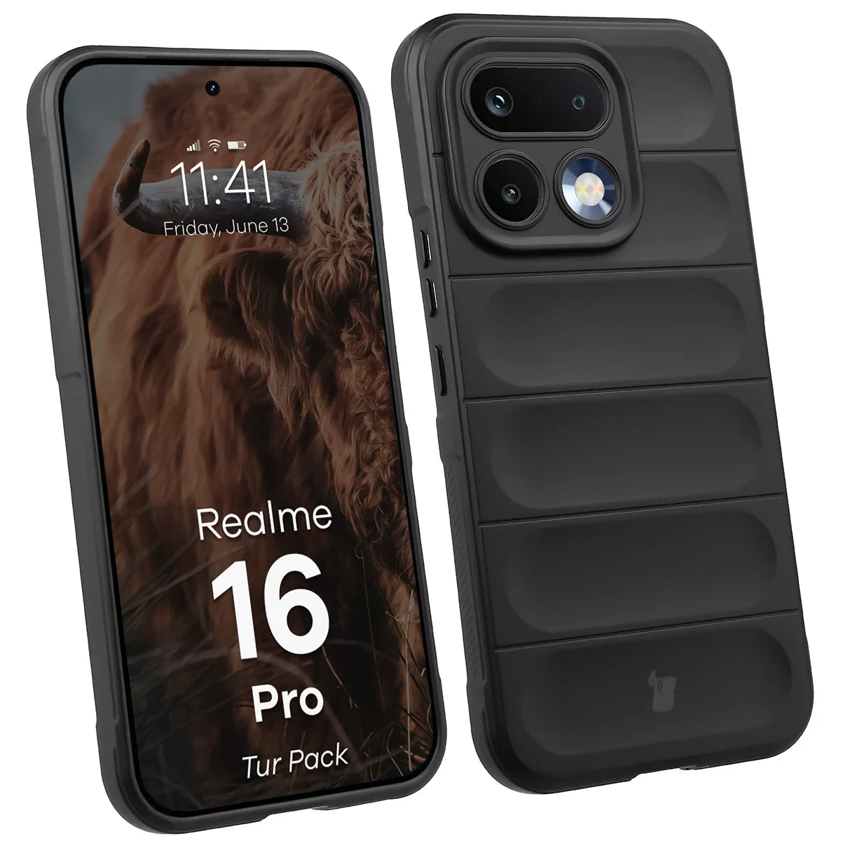 Robuste Handyhülle + gehärtetem Glas für Realme 16 Pro 5G, Bizon Tur Pack, Schwarz