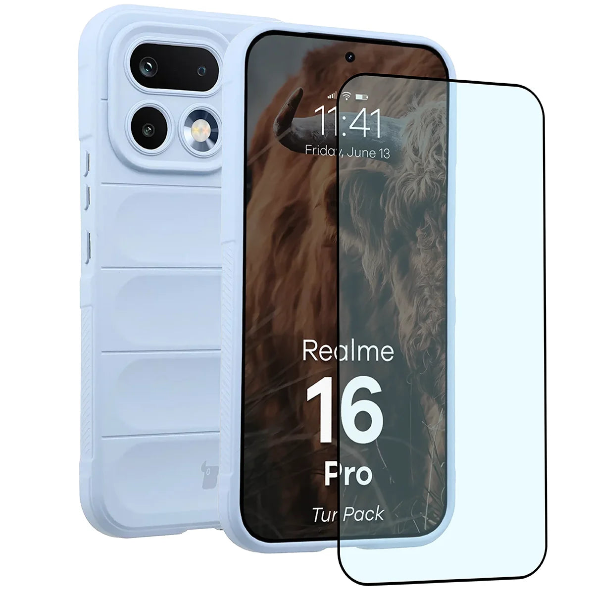 Robuste Handyhülle + gehärtetem Glas für Realme 16 Pro 5G, Bizon Tur Pack, Hellblau