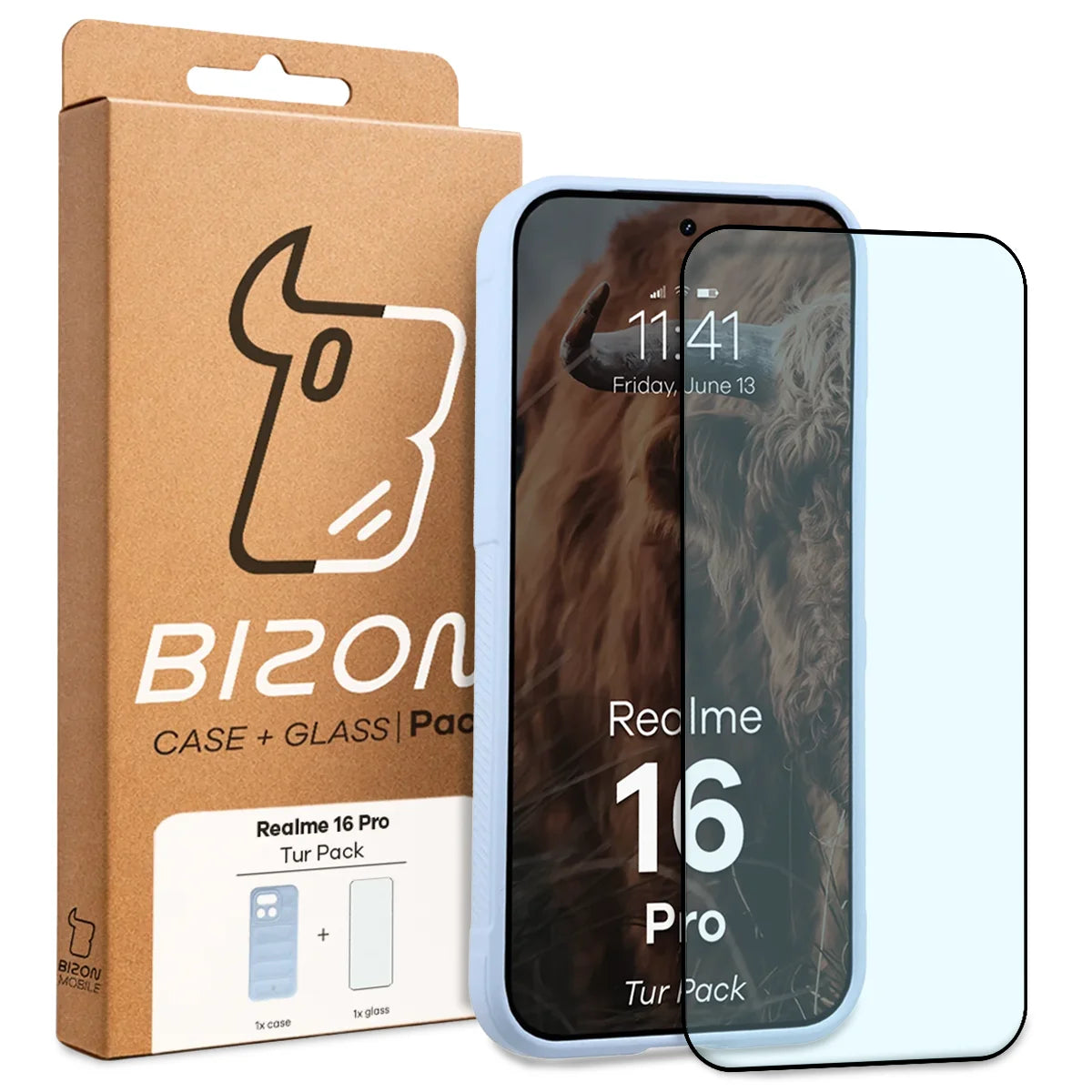 Robuste Handyhülle + gehärtetem Glas für Realme 16 Pro 5G, Bizon Tur Pack, Hellblau