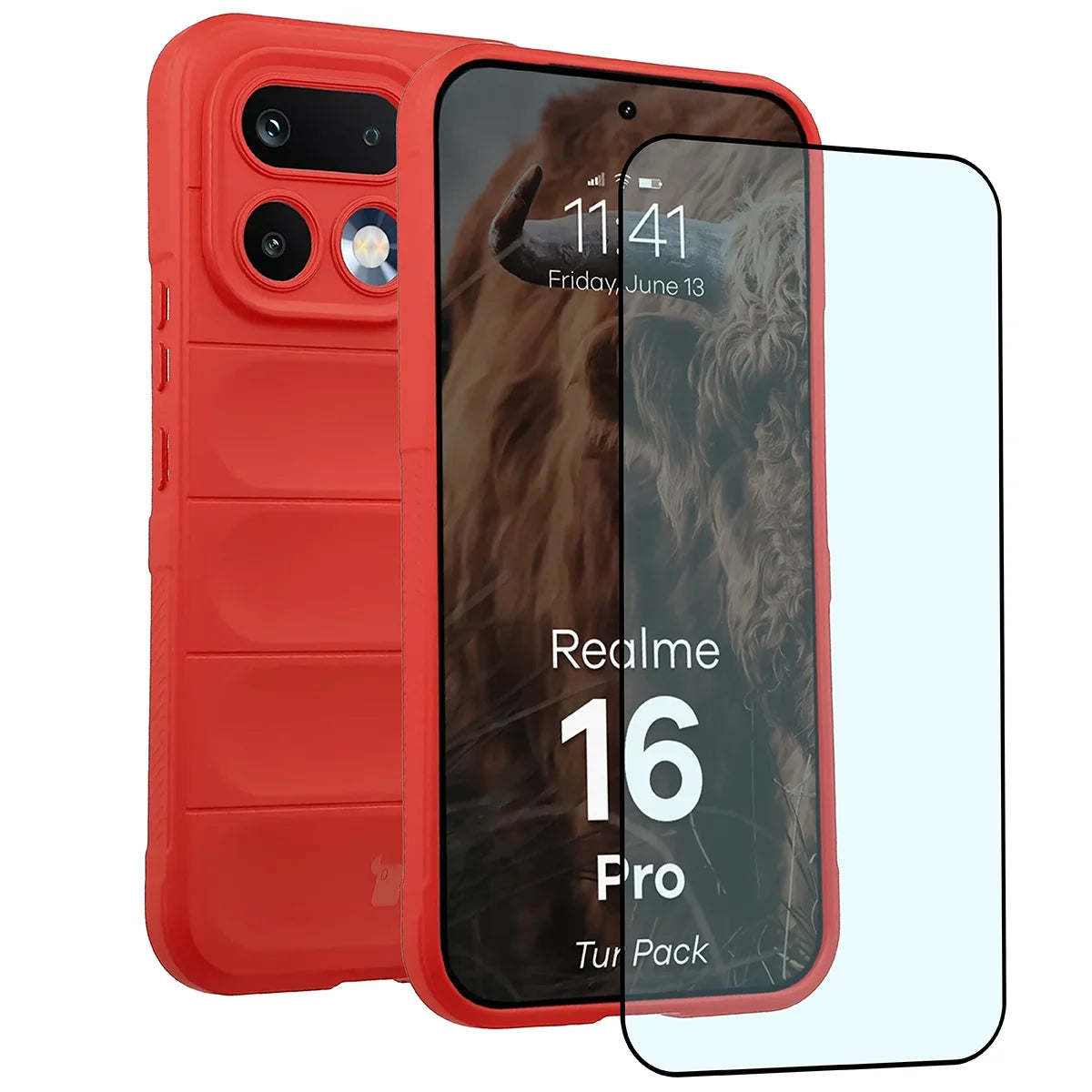 Robuste Handyhülle + gehärtetem Glas für Realme 16 Pro 5G, Bizon Tur Pack, Rot