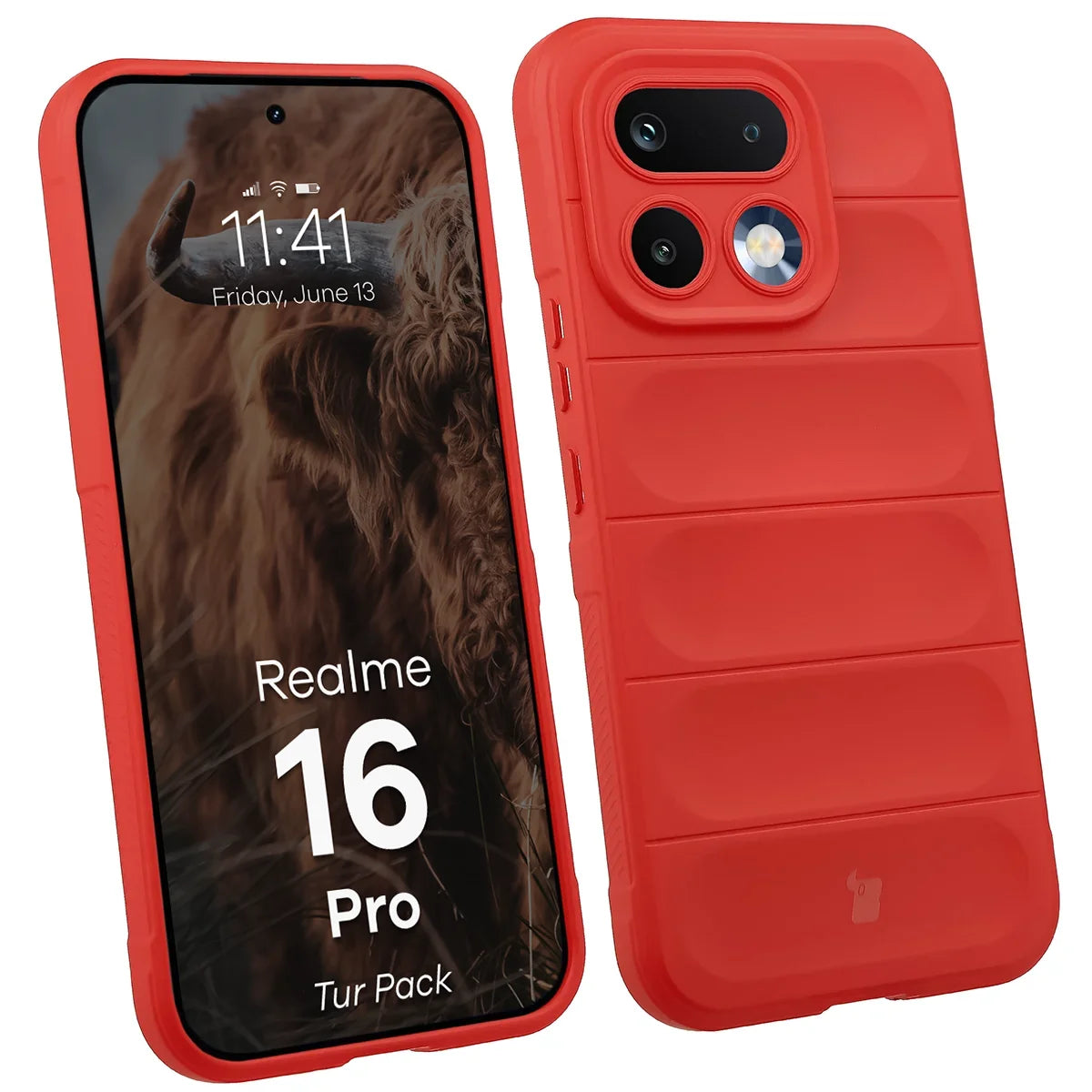 Robuste Handyhülle + gehärtetem Glas für Realme 16 Pro 5G, Bizon Tur Pack, Rot