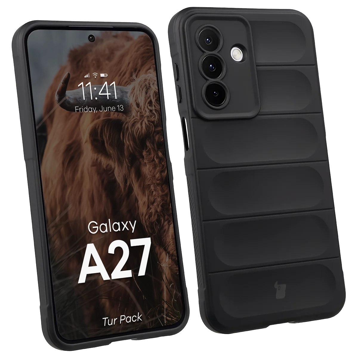 Robuste Handyhülle + gehärtetem Glas für Galaxy A27 5G, Bizon Tur Pack, Schwarz