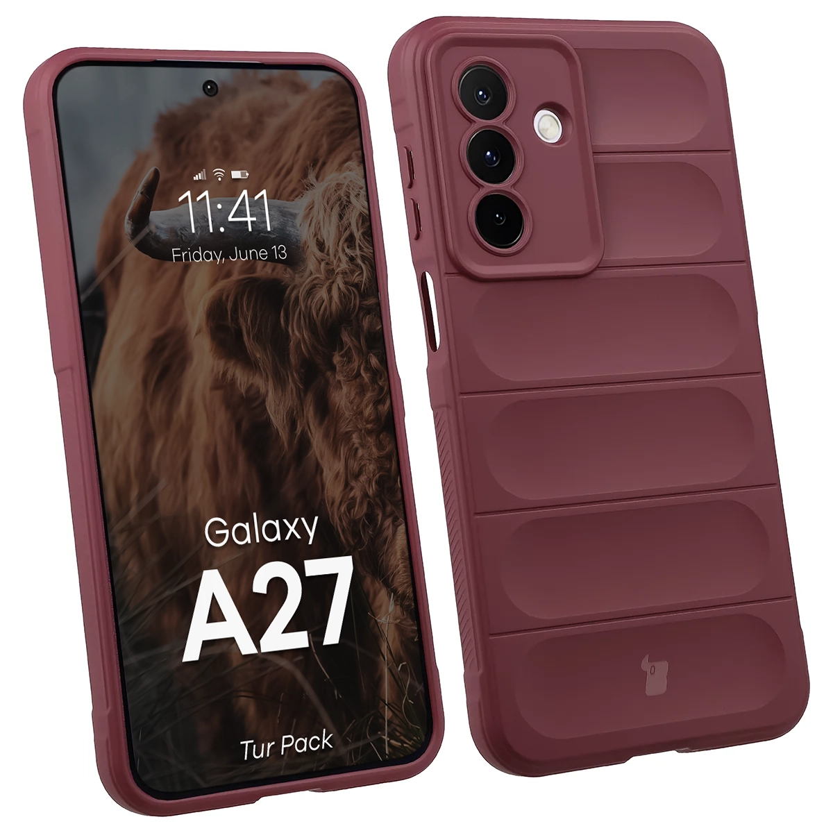 Robuste Handyhülle + gehärtetem Glas für Galaxy A27 5G, Bizon Tur Pack, Burgunderrot