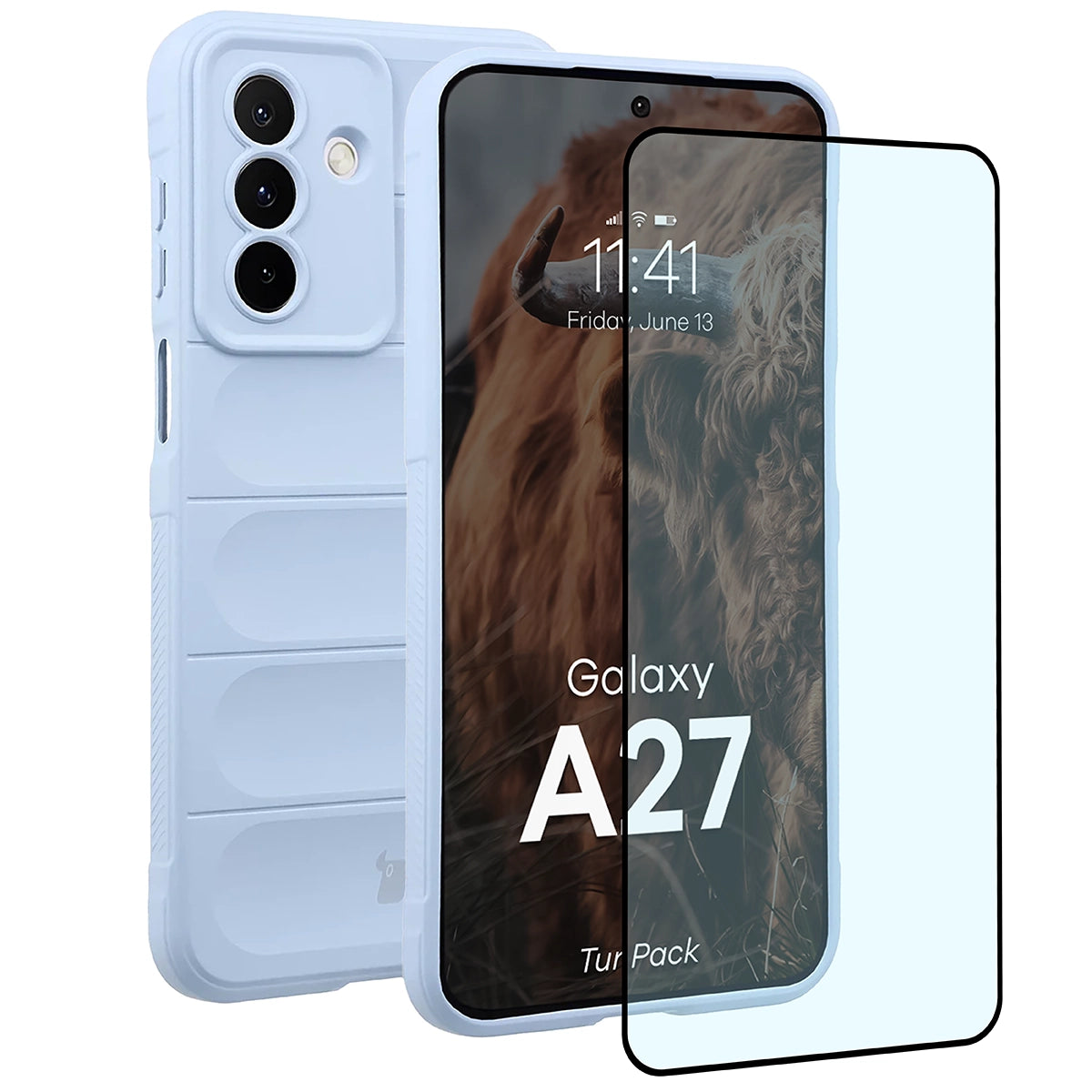 Robuste Handyhülle + gehärtetem Glas für Galaxy A27 5G, Bizon Tur Pack, Hellblau