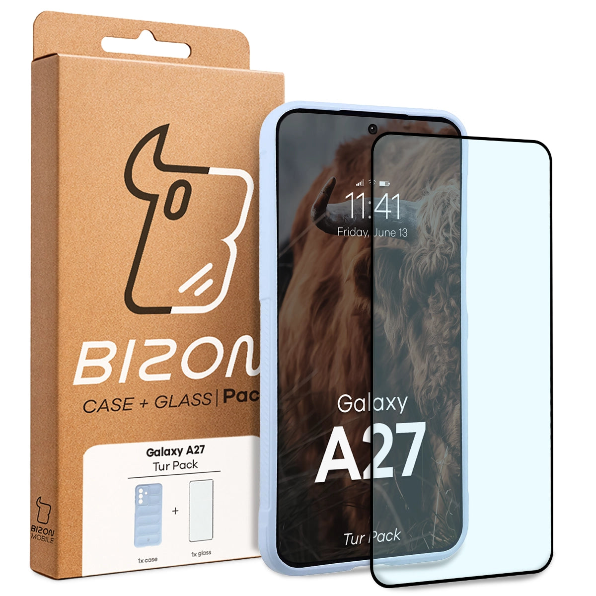 Robuste Handyhülle + gehärtetem Glas für Galaxy A27 5G, Bizon Tur Pack, Hellblau