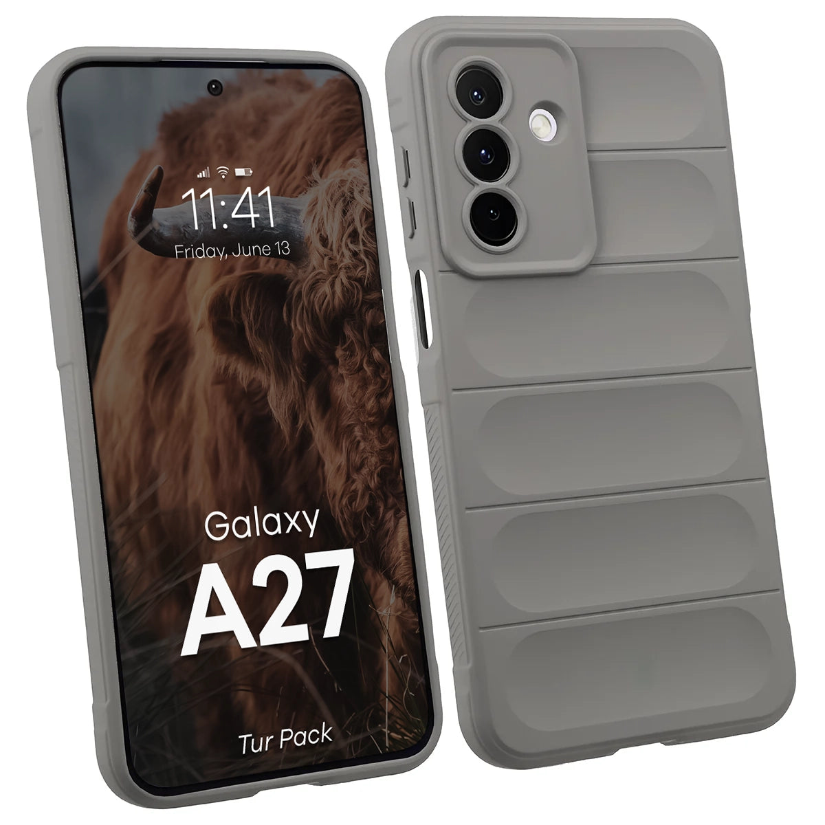 Robuste Handyhülle + gehärtetem Glas für Galaxy A27 5G, Bizon Tur Pack, Hellgrau